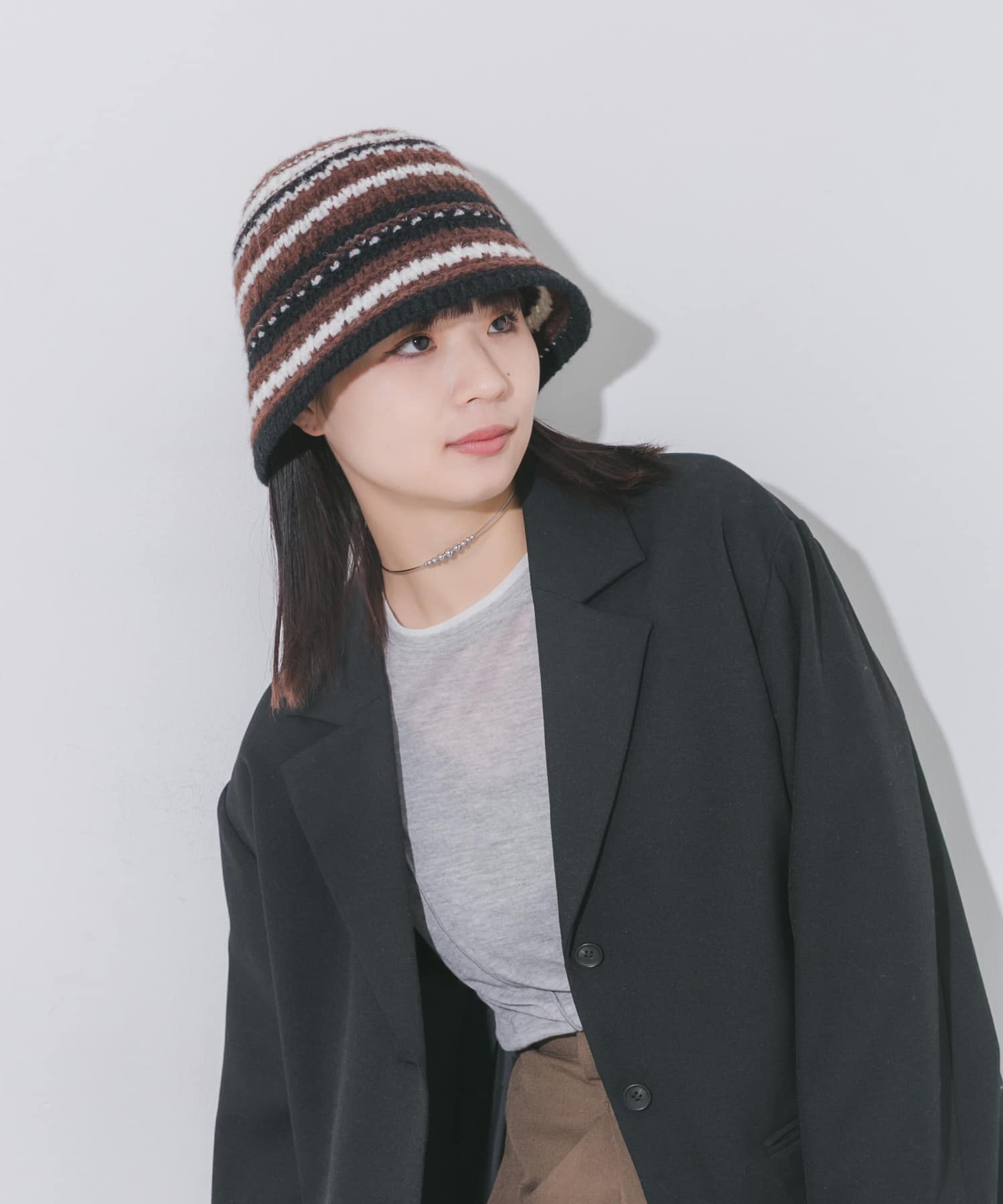 マルチボーダーニットハット BRN -