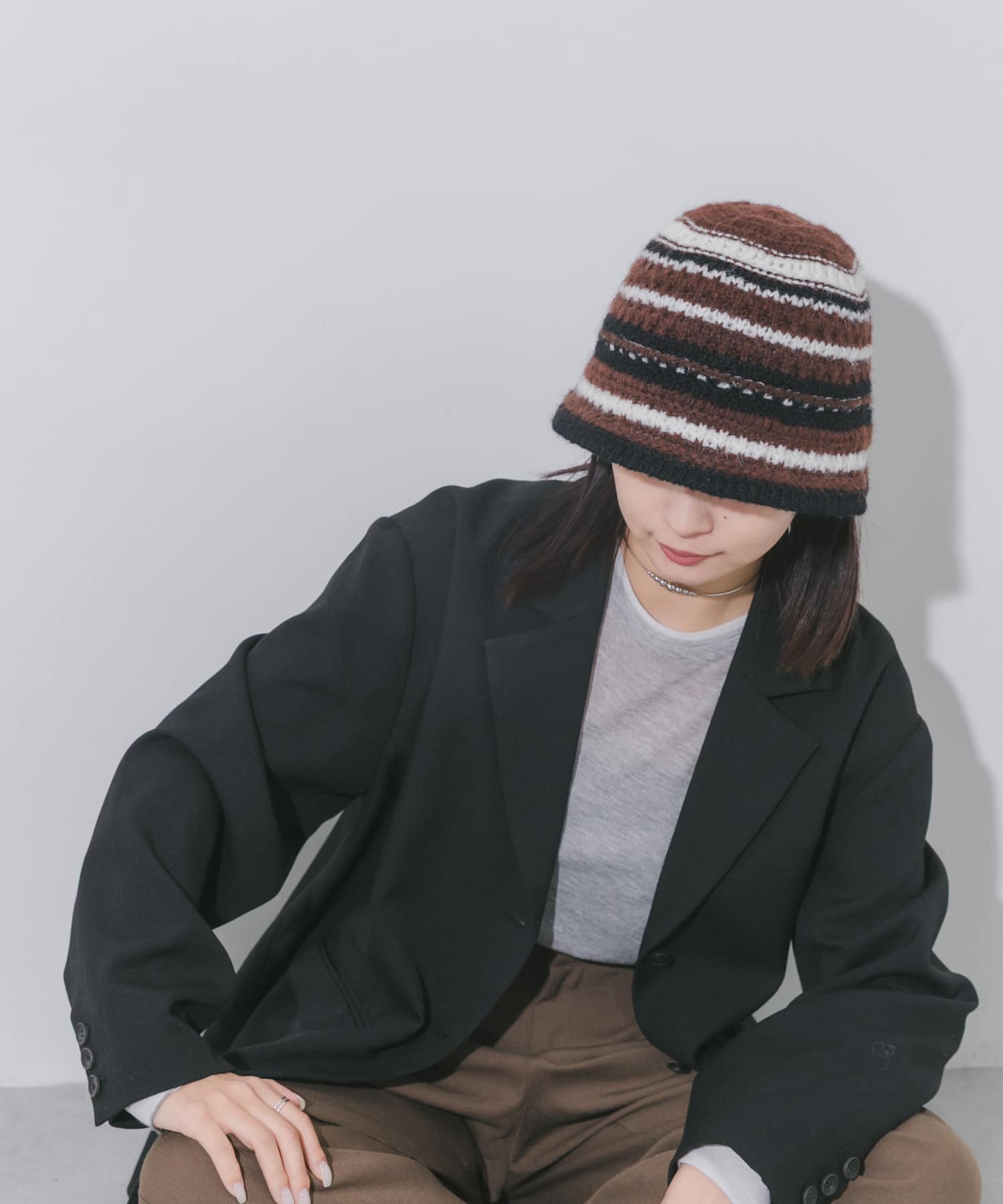 マルチボーダーニットハット BRN -