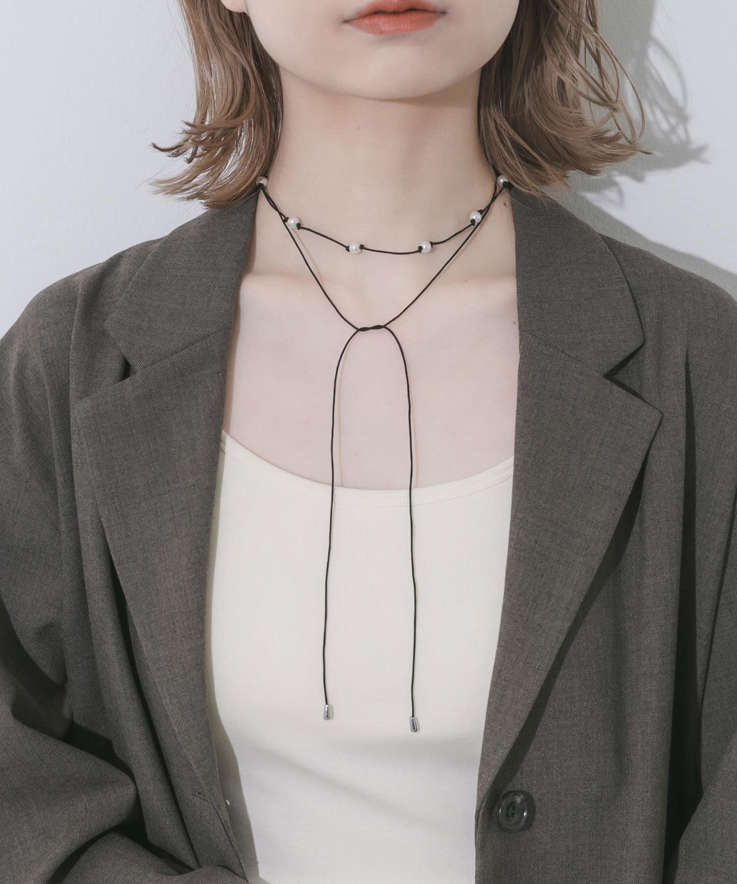 パールコードチョーカーネックレス BK/WH -