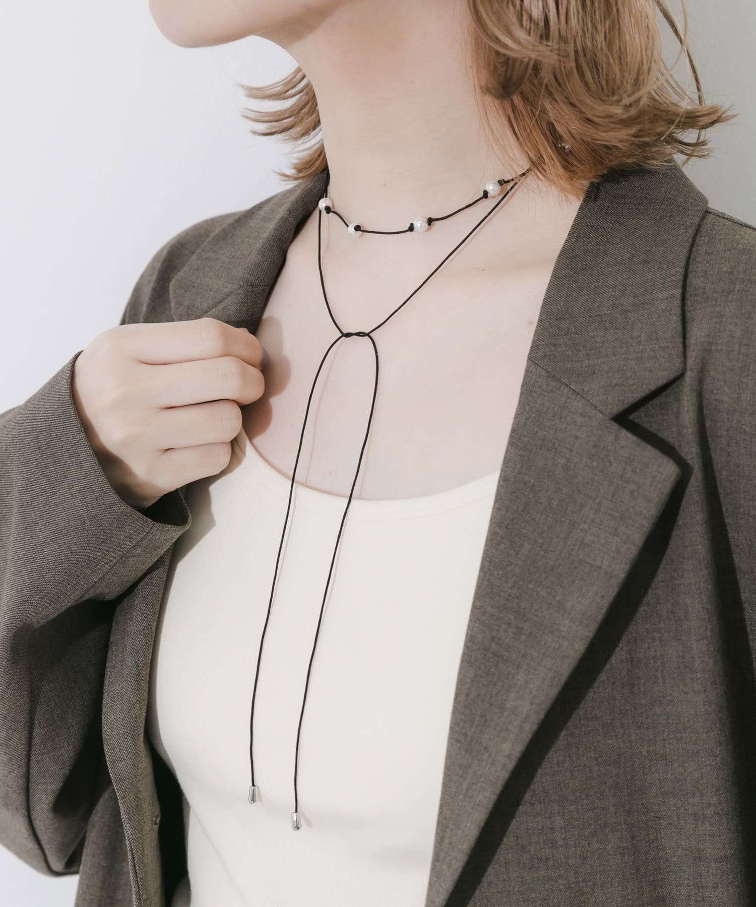 パールコードチョーカーネックレス BK/WH -