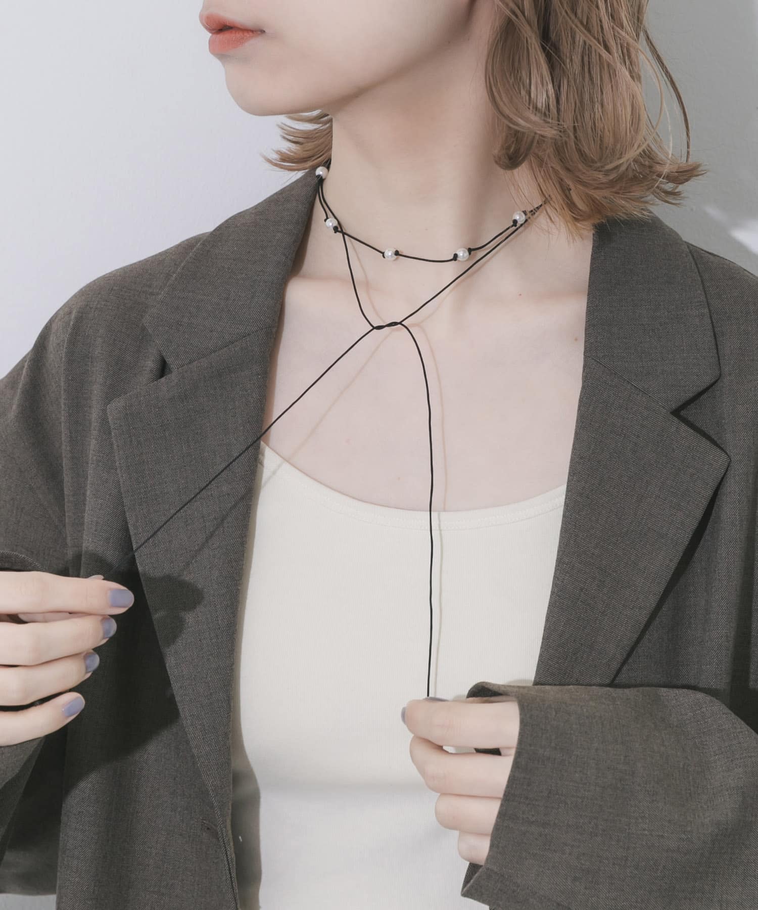 パールコードチョーカーネックレス BK/WH -