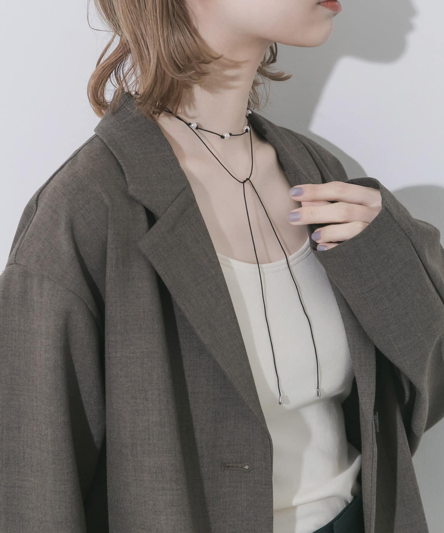 パールコードチョーカーネックレス BK/WH -