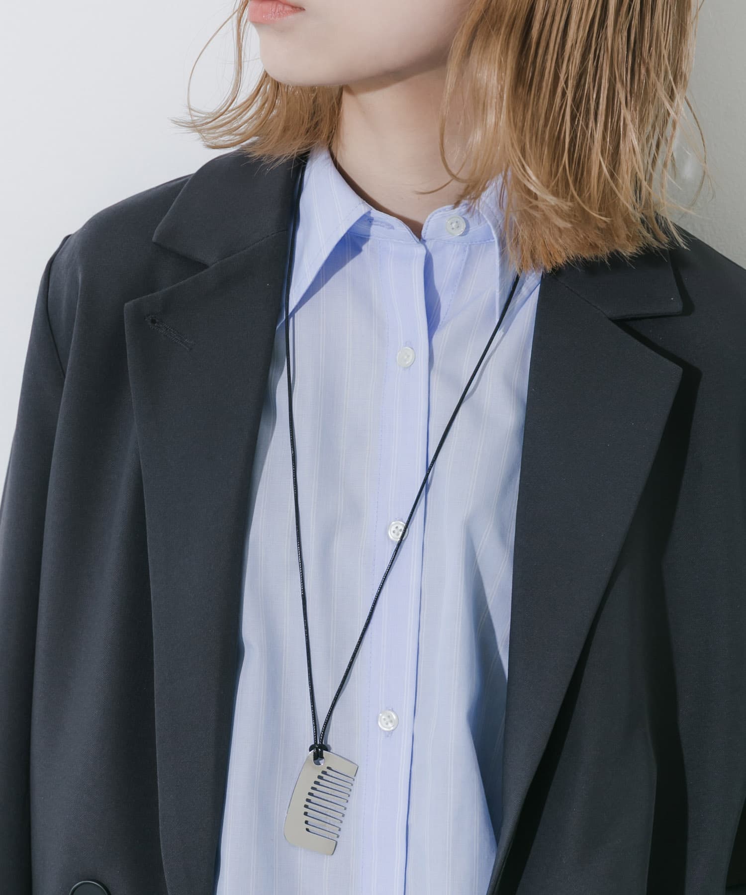 メタルコームコードネックレス SV/BK -