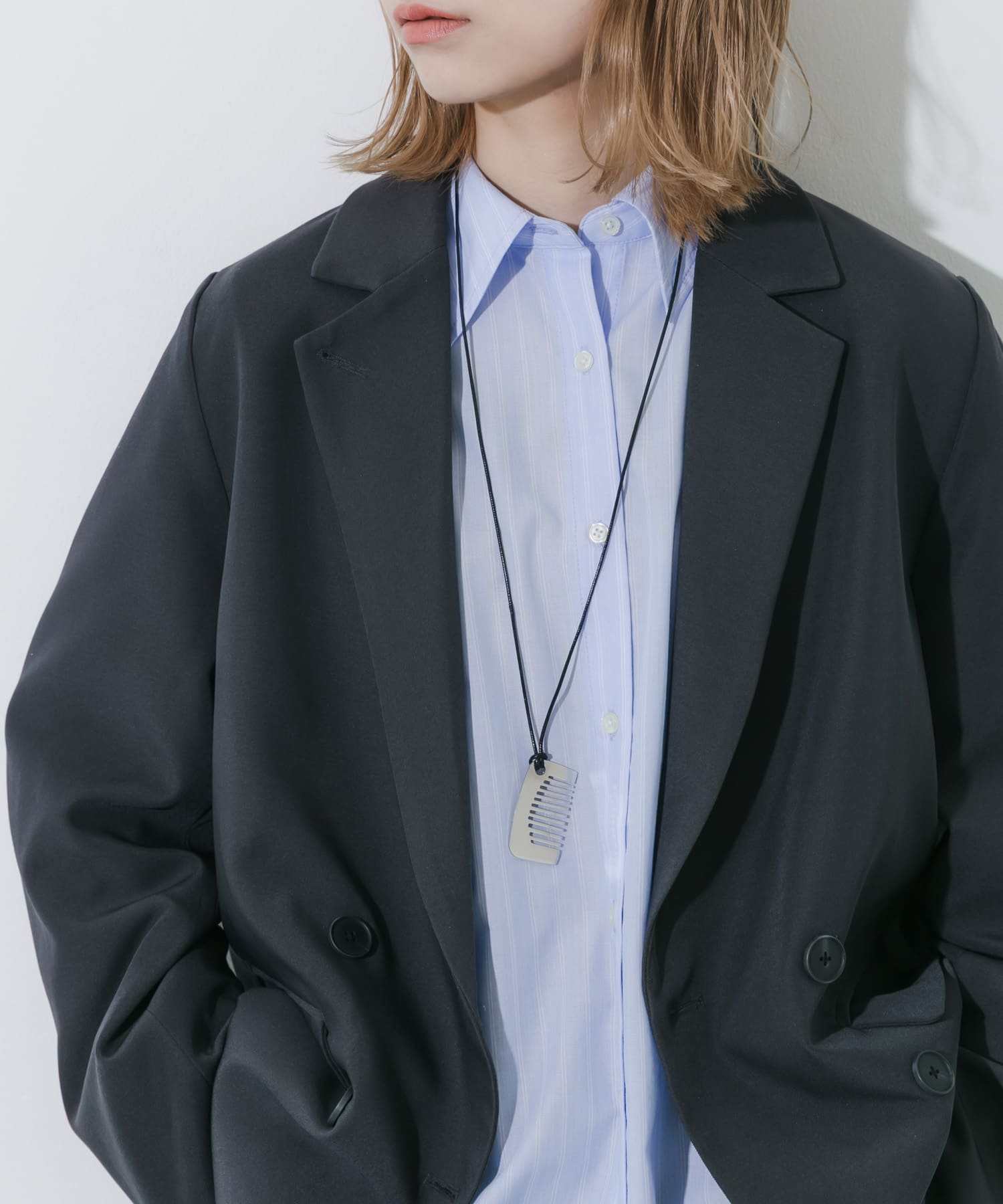 メタルコームコードネックレス SV/BK -