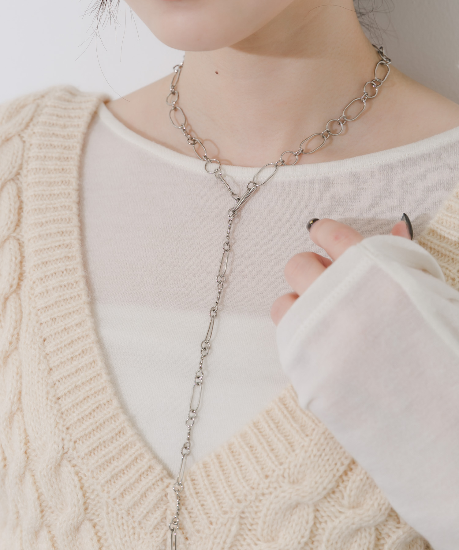 ミックスチェーンYネックレス SLV -