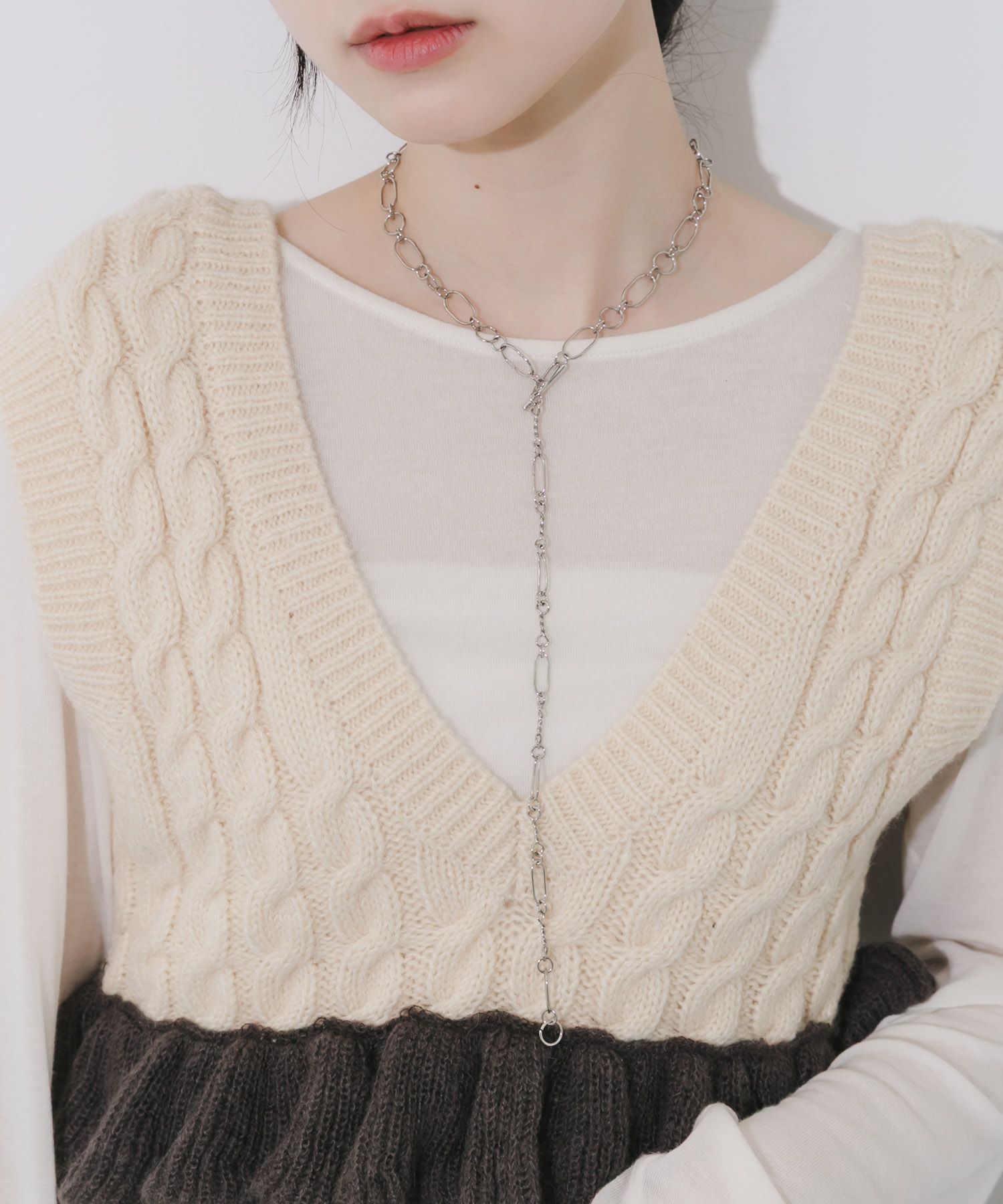 ミックスチェーンYネックレス SLV -