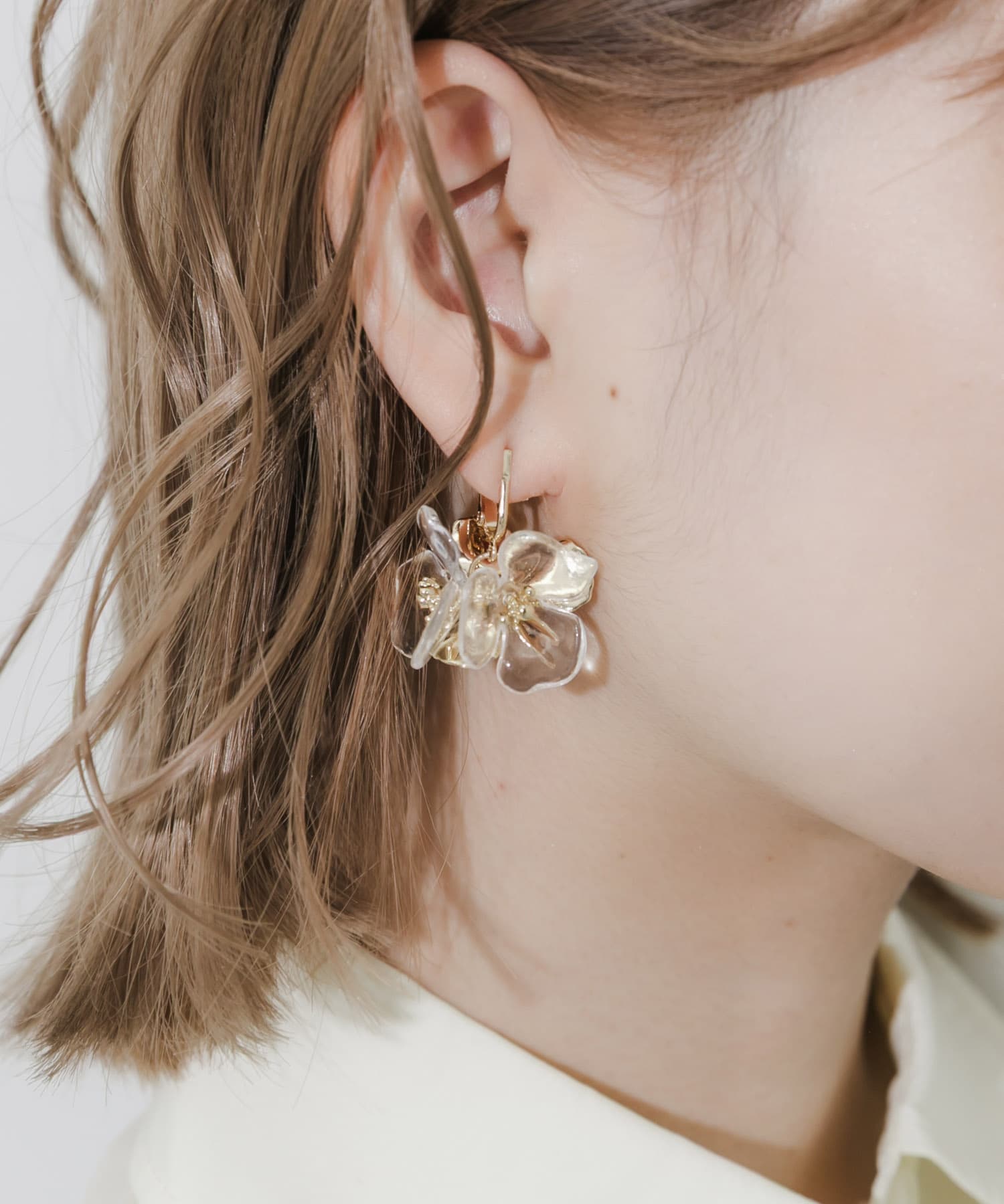 ミックスフラワーイヤリング GD/CL -