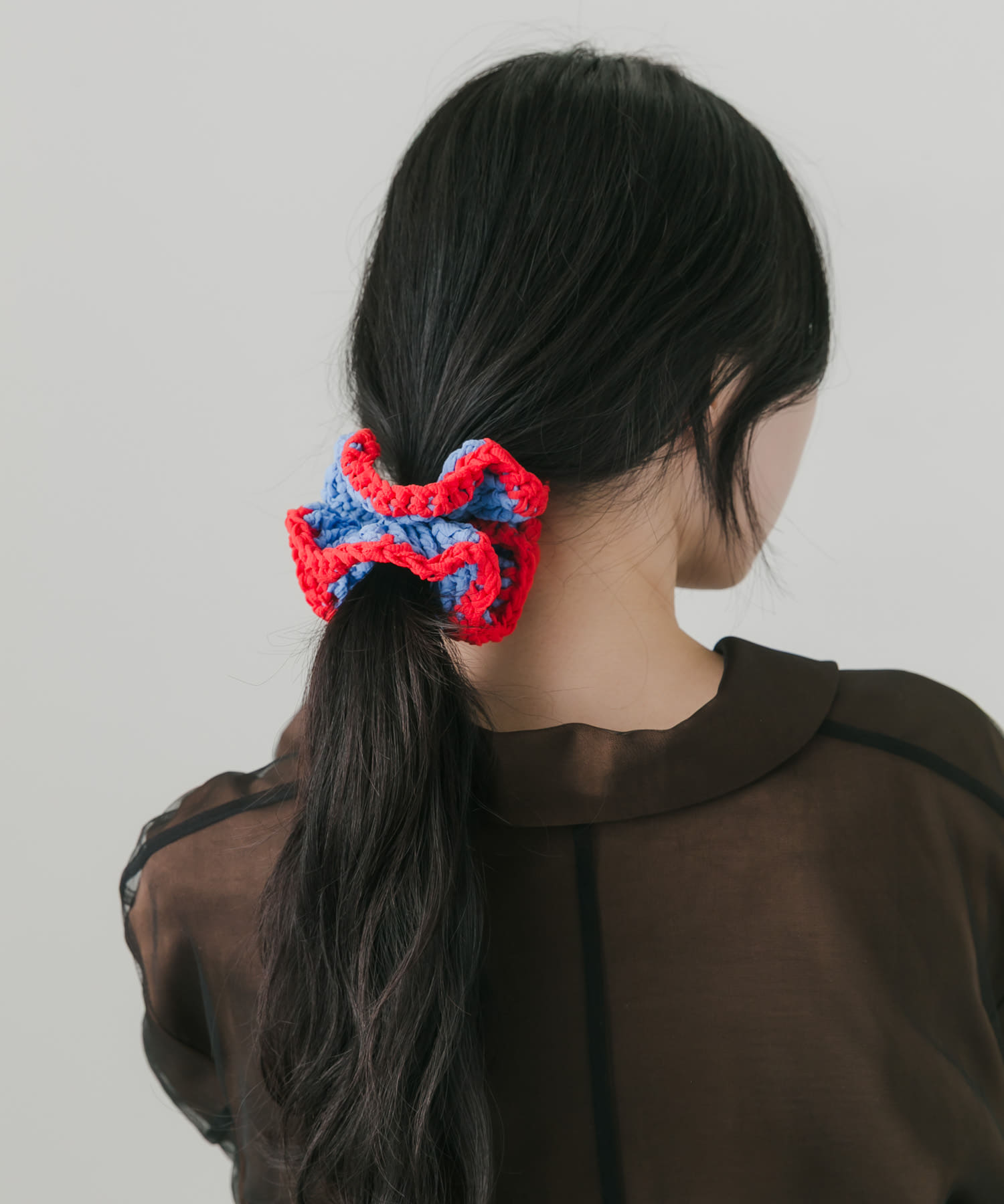 バイカラーニットシュシュ BL/RE -