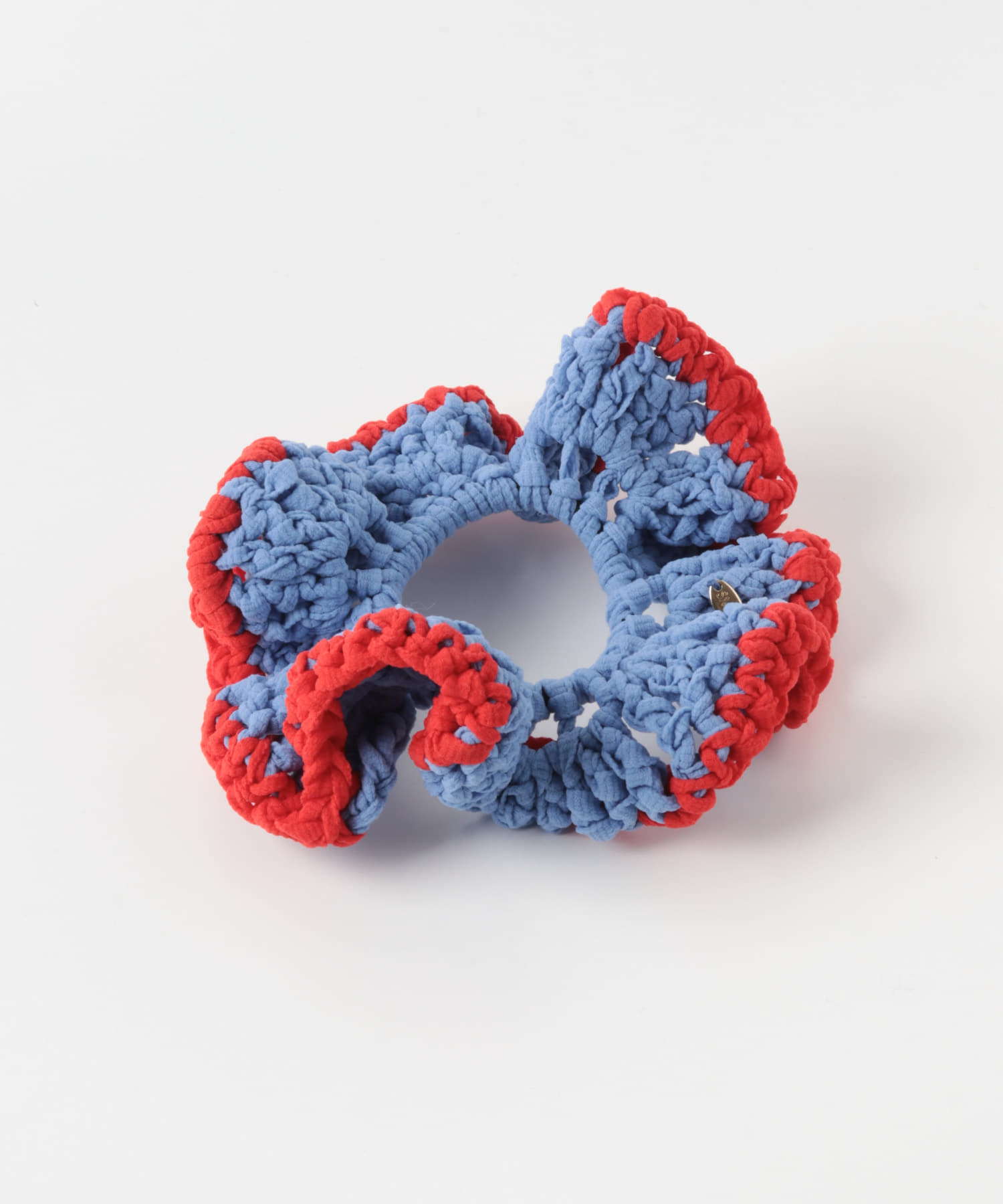 バイカラーニットシュシュ BL/RE -