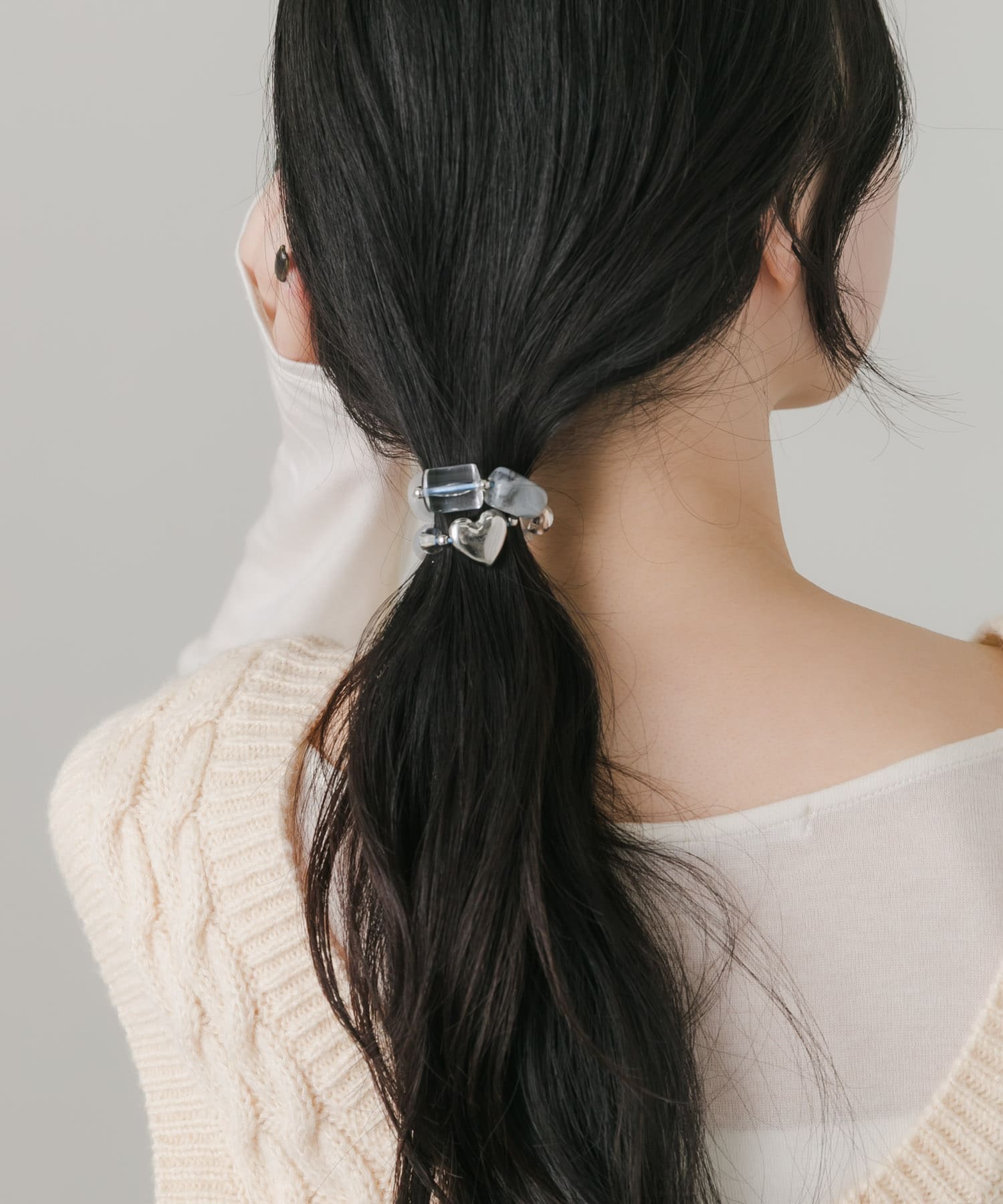 クリアビーズモチーフヘアポニー GRY -