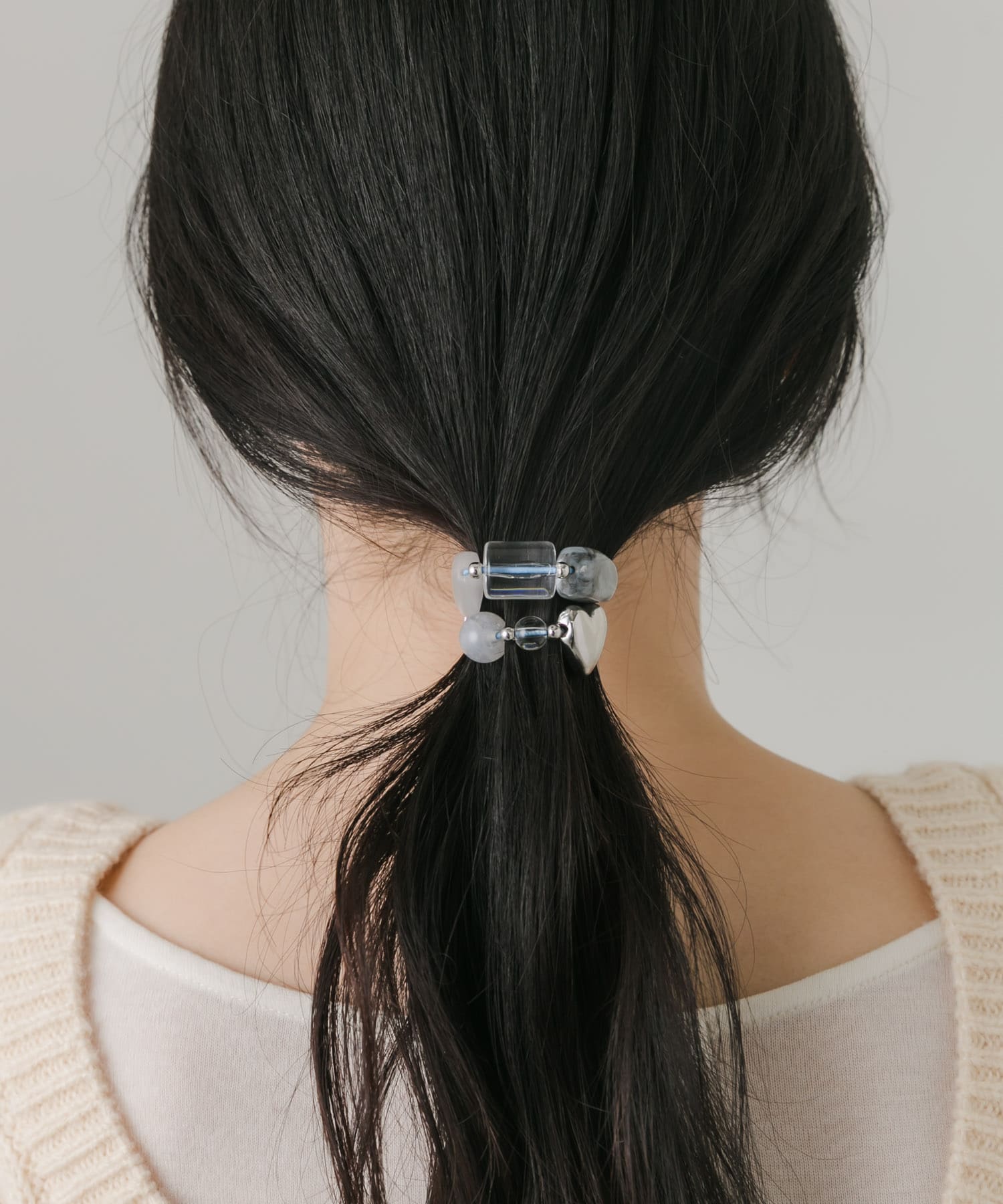 クリアビーズモチーフヘアポニー GRY -