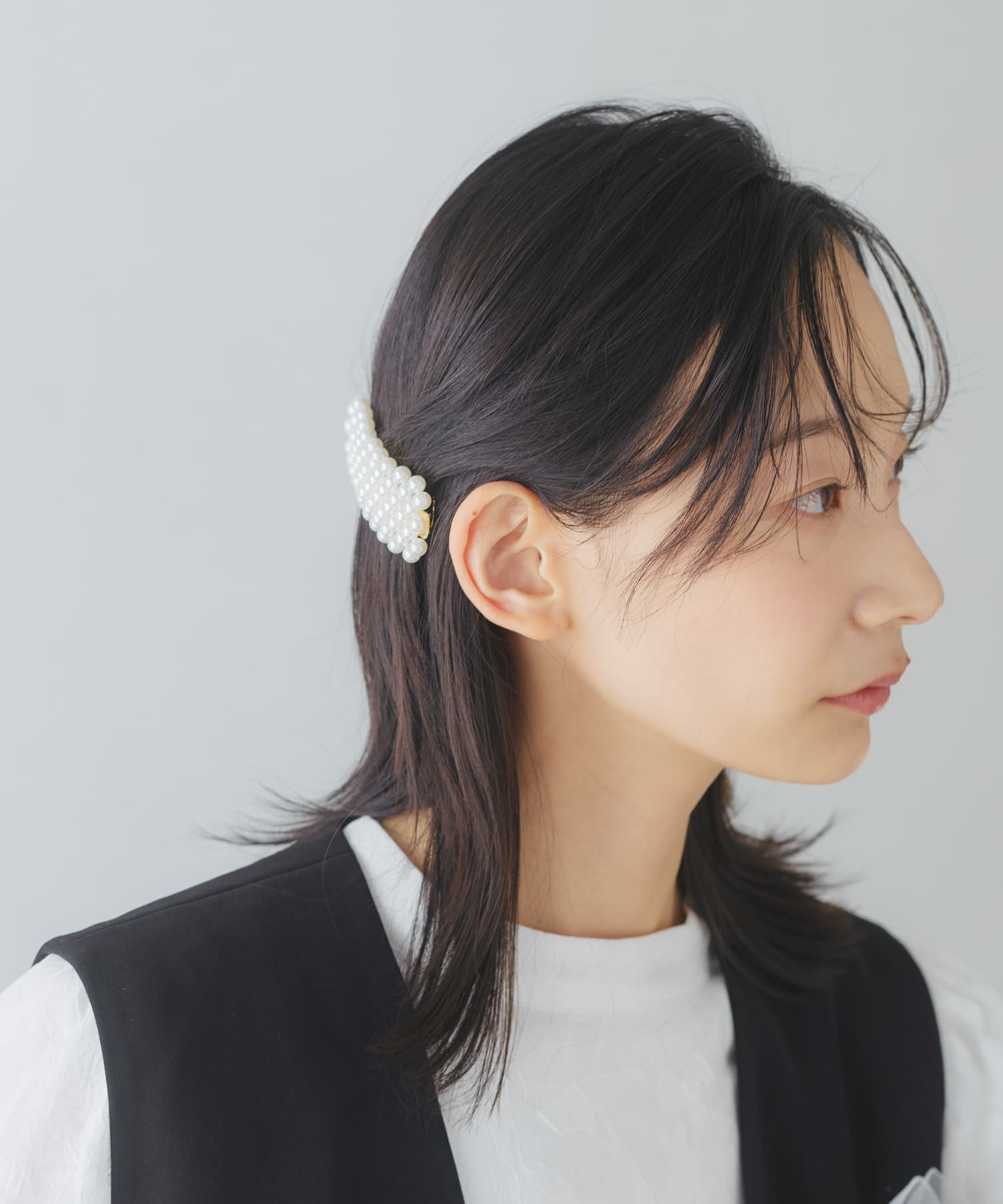 パールワイドバレッタ WH/GD -