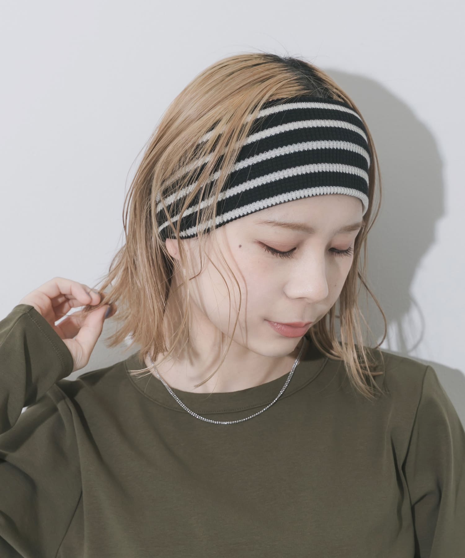 ボーダーワイドヘアバンド BK/WH -