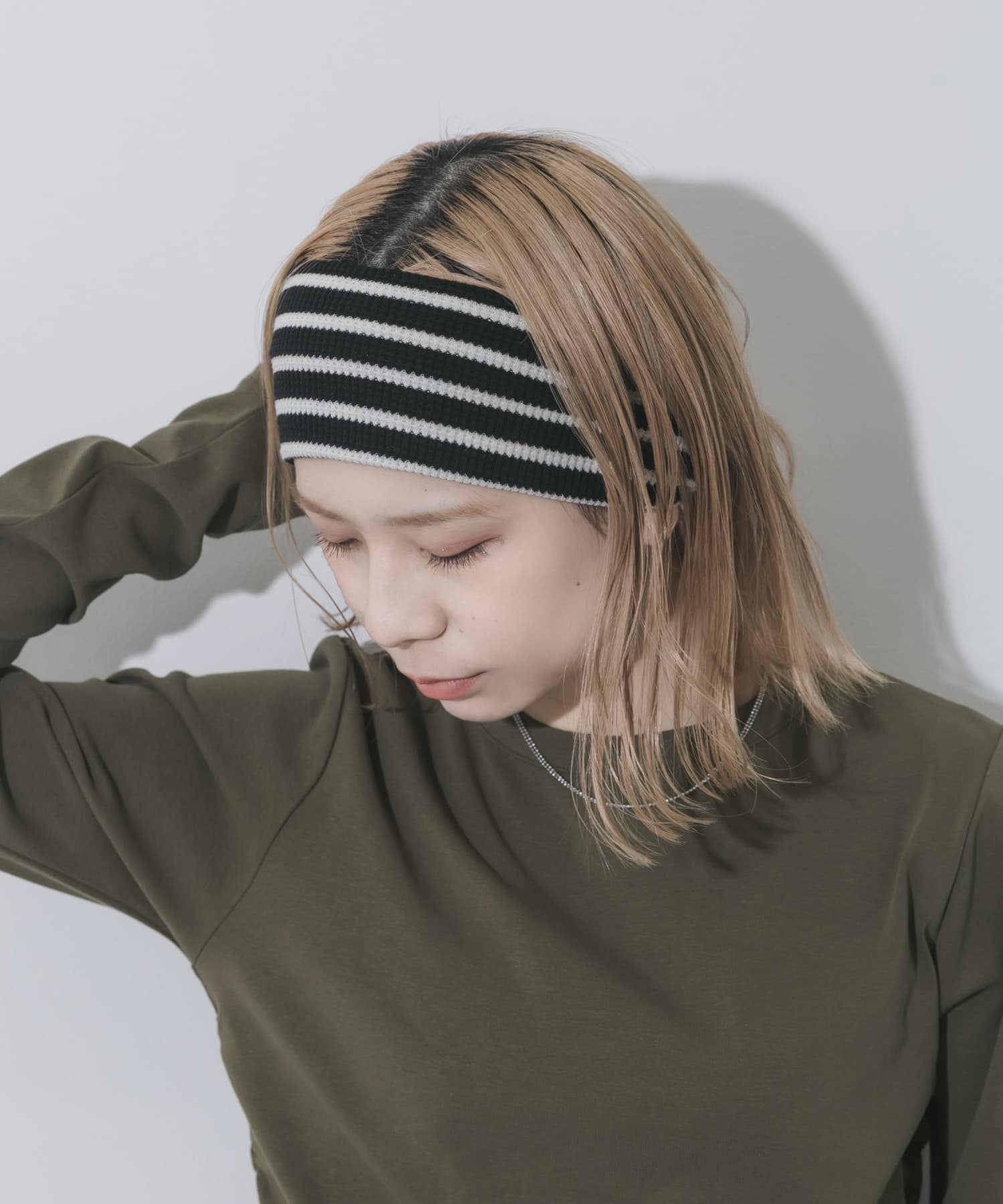 ボーダーワイドヘアバンド BK/WH -