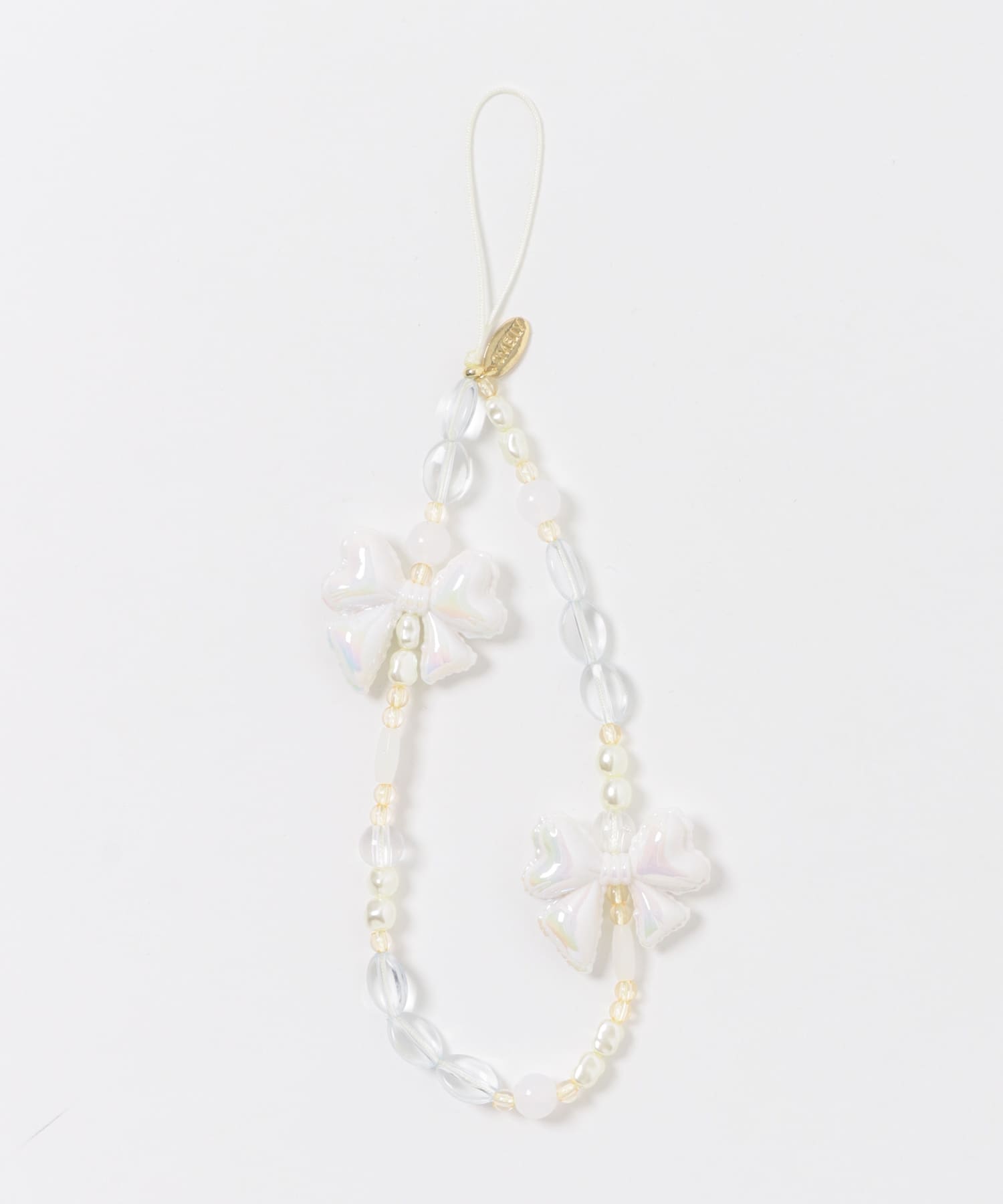 リボンモチーフビーズストラップ WHT -
