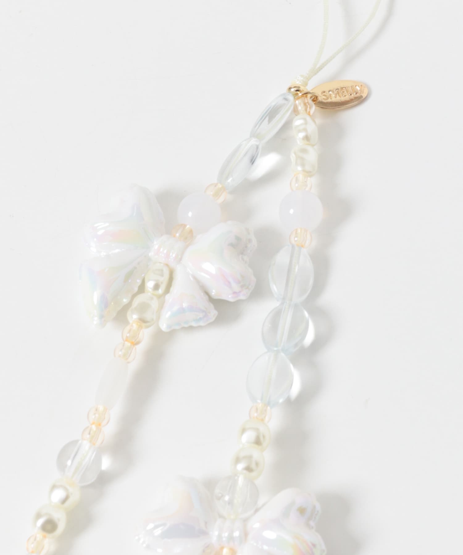 リボンモチーフビーズストラップ WHT -