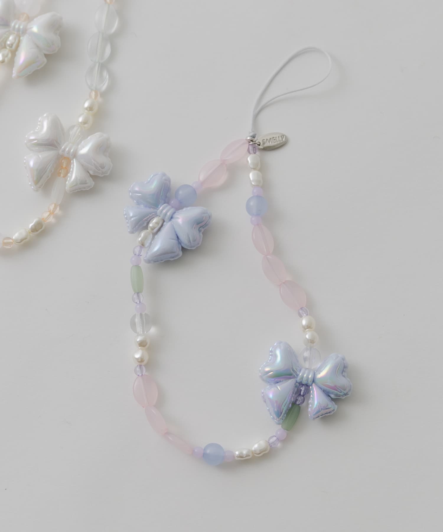 リボンモチーフビーズストラップ BLU -