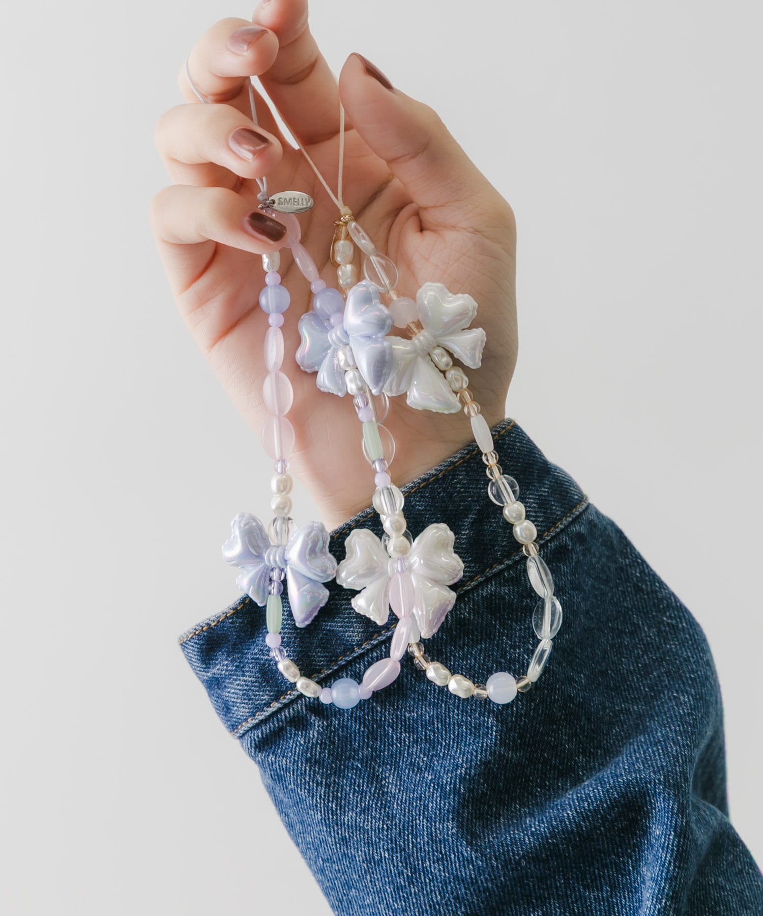 リボンモチーフビーズストラップ BLU -