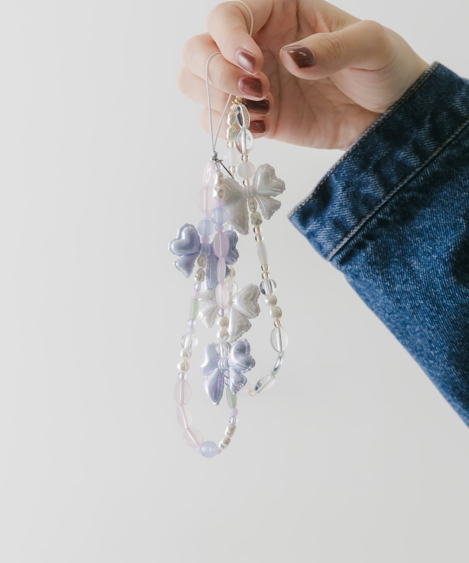 リボンモチーフビーズストラップ BLU -