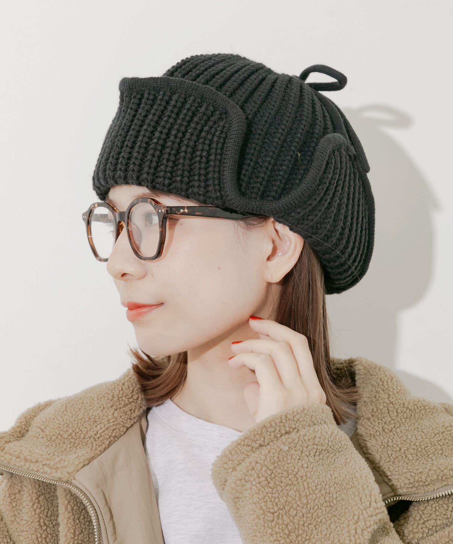 リブニットフライトキャップ CGY -