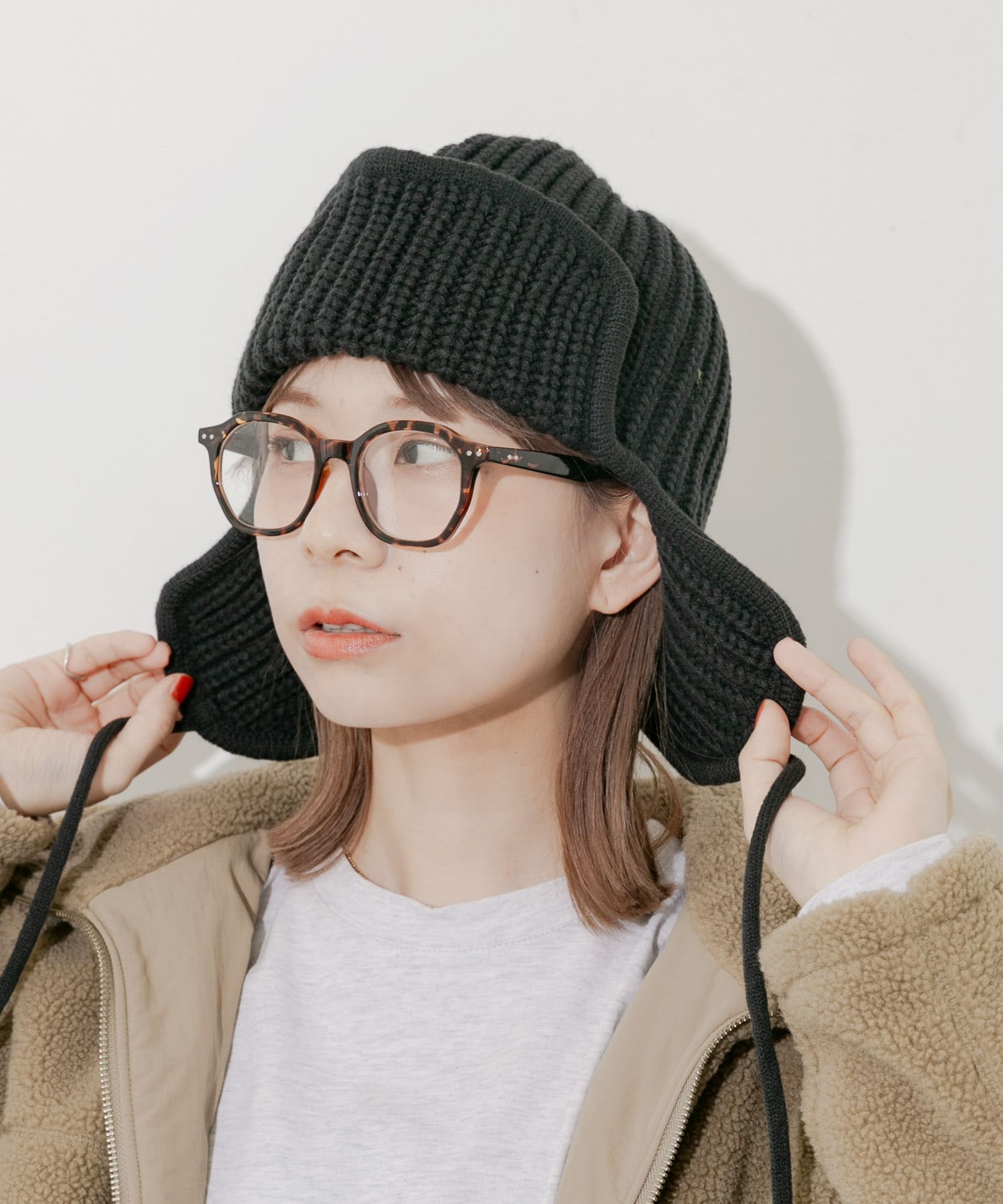 リブニットフライトキャップ CGY -