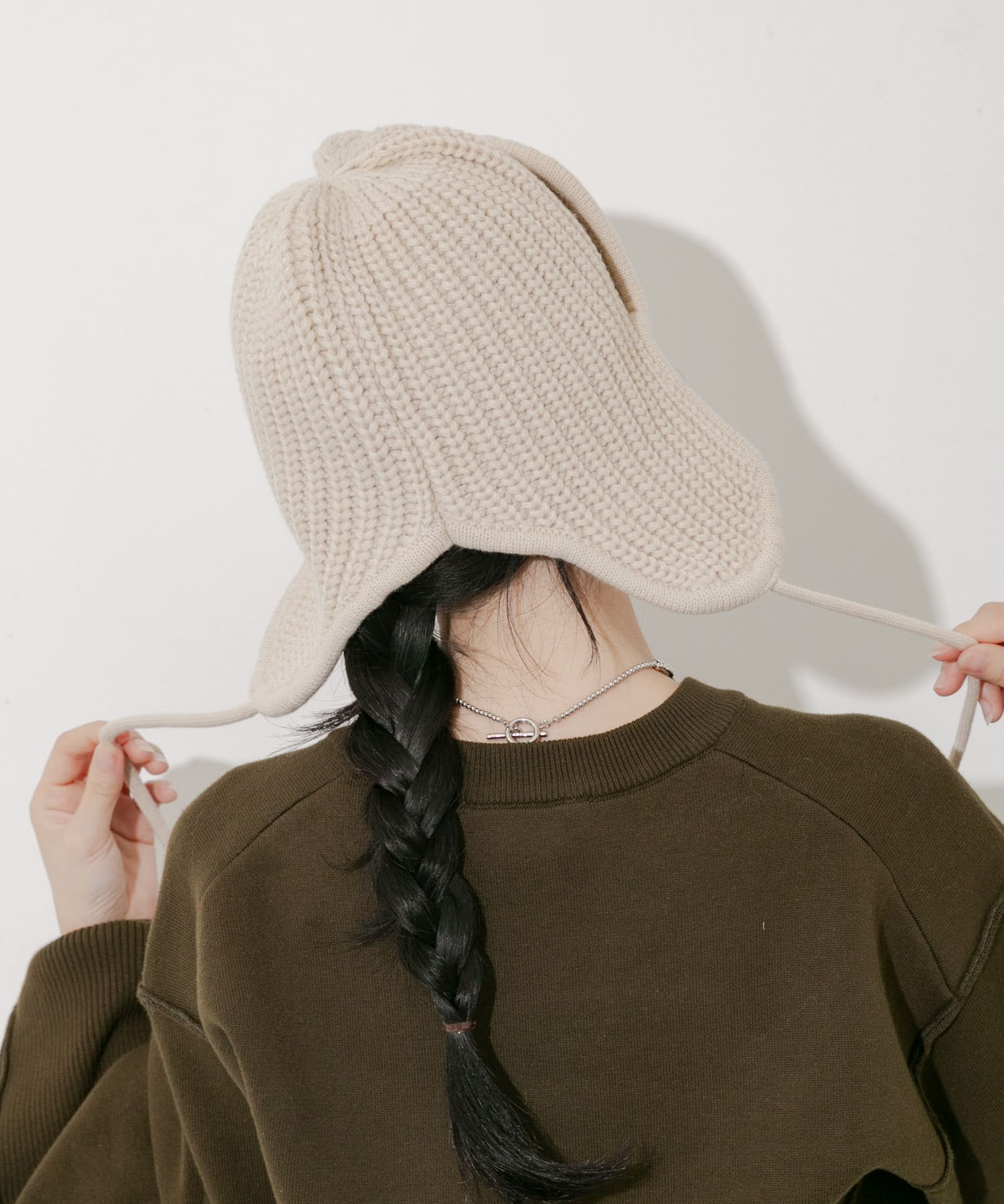 リブニットフライトキャップ BEG -