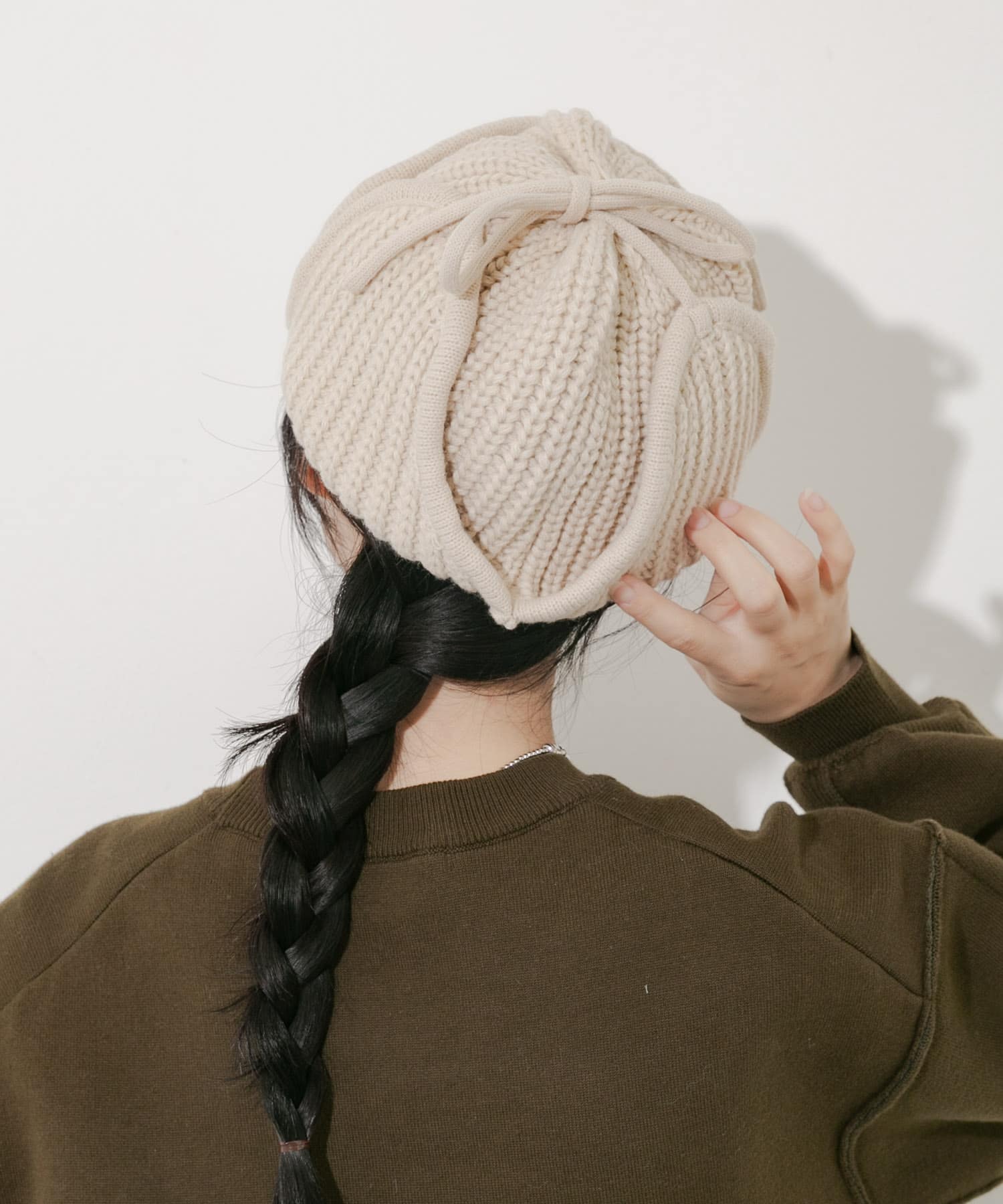 リブニットフライトキャップ BEG -