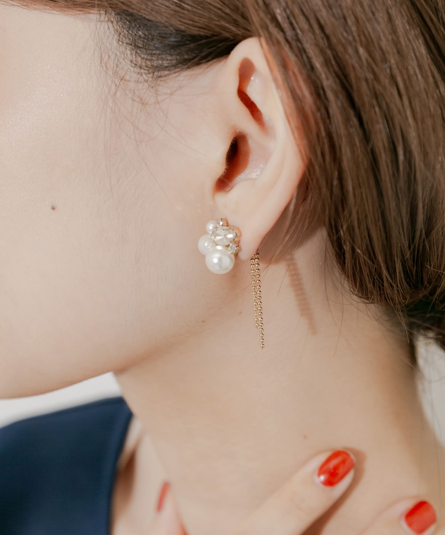 パールビジューチェーンピアス WH/GD -