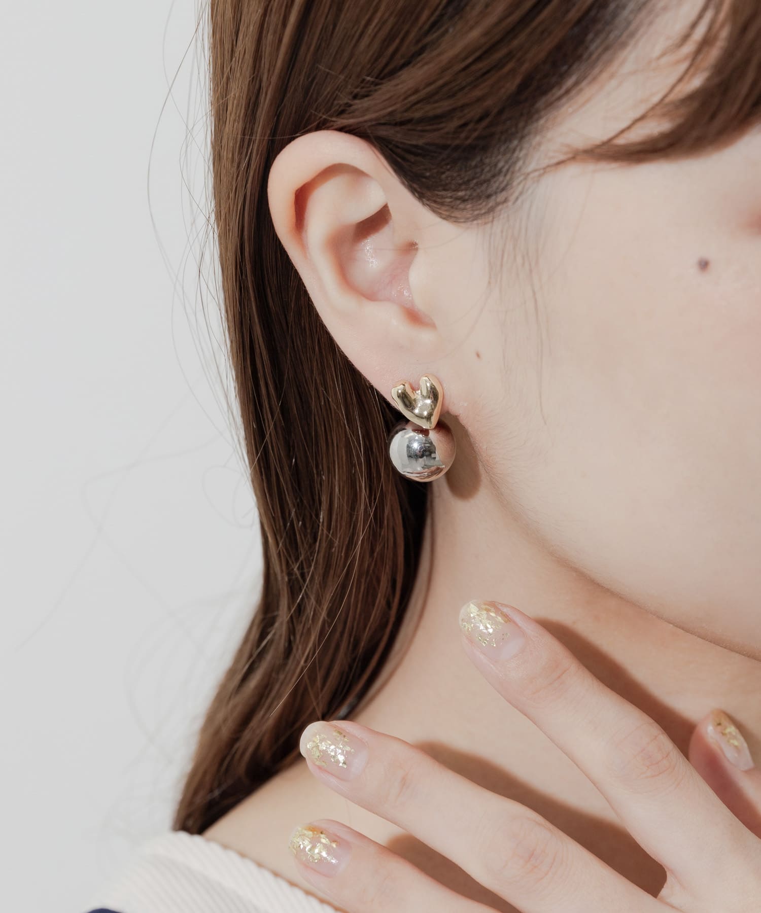 メタルハートコンビピアス GD/SV -
