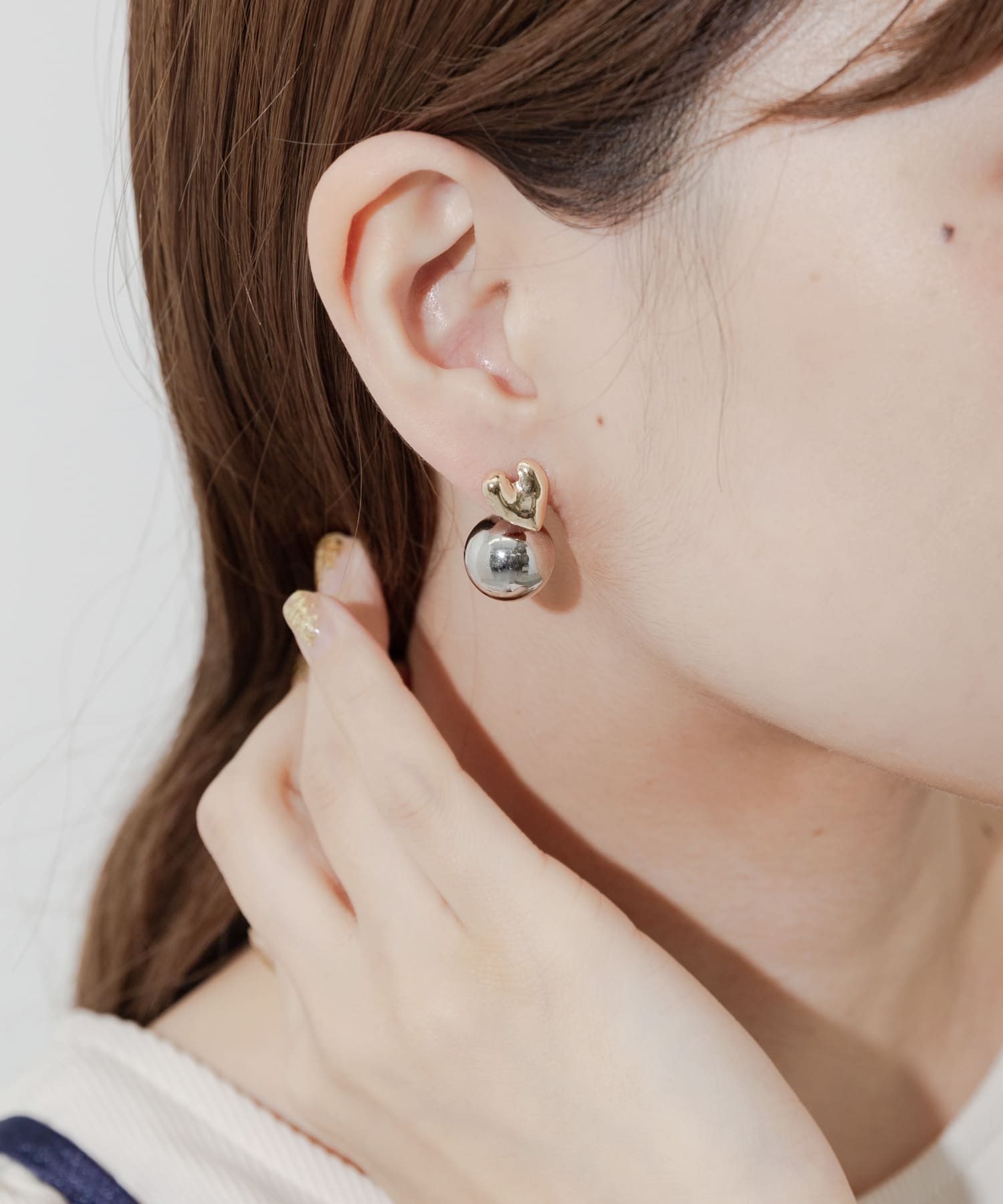 メタルハートコンビピアス GD/SV -