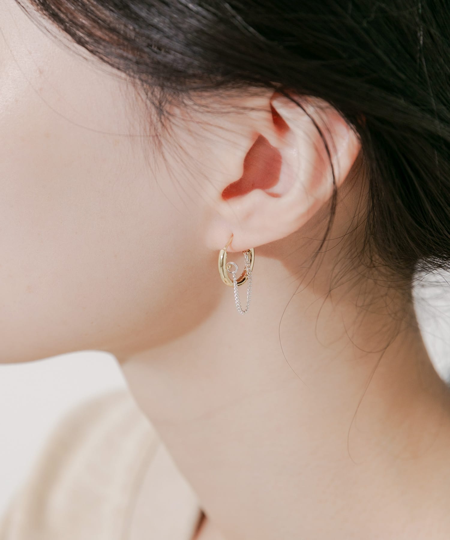 チェーンコンビフープピアス GD/SV -