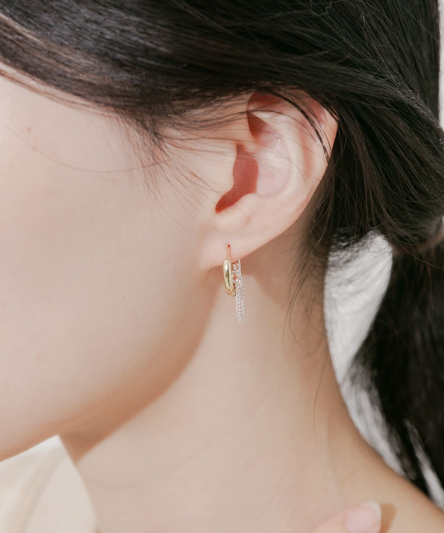 チェーンコンビフープピアス GD/SV -