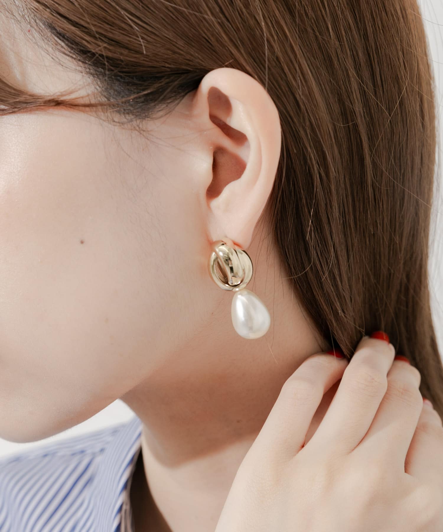 クロスループティアドロップパールピアス