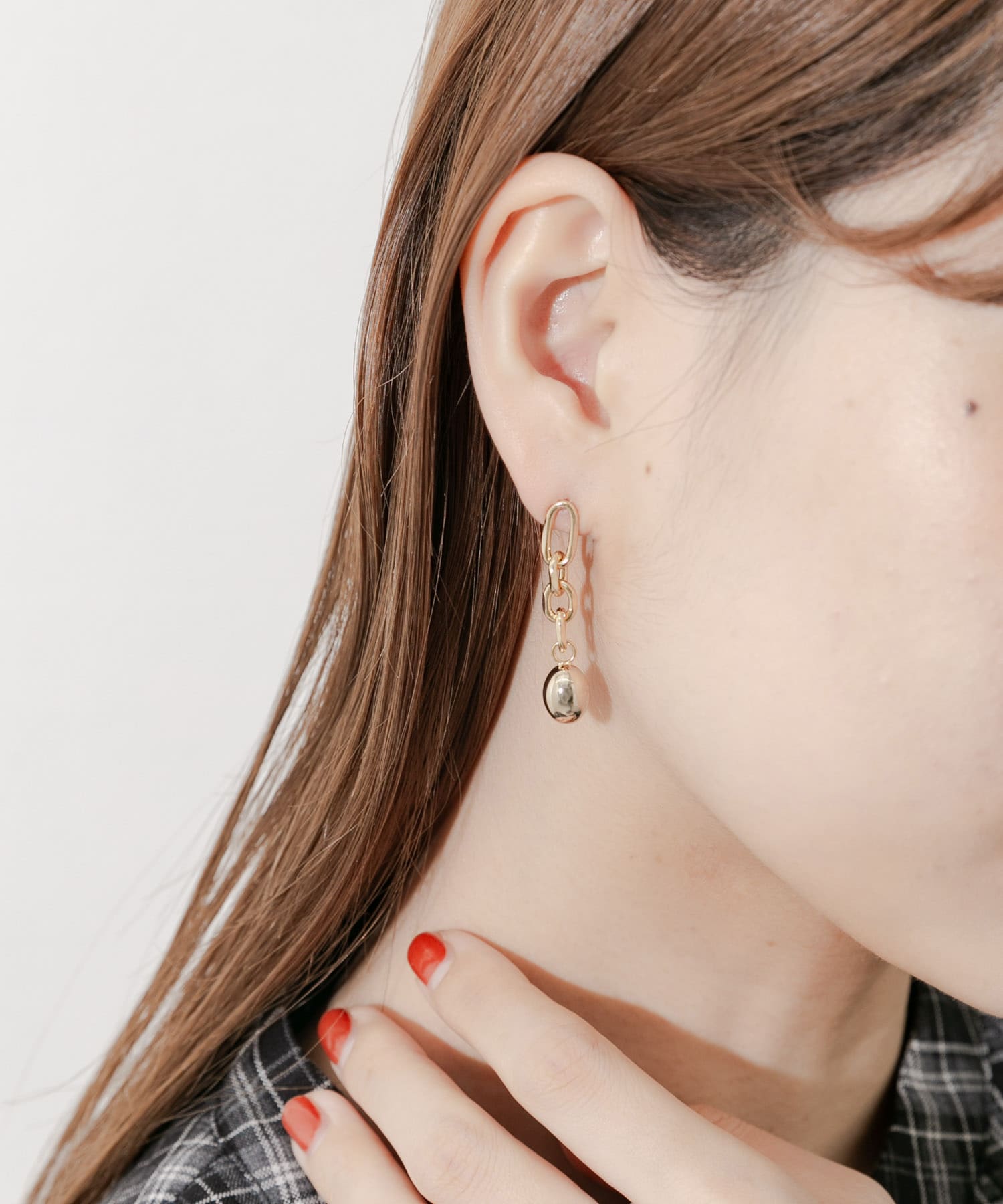メタルボールドロップチェーンピアス GLD -