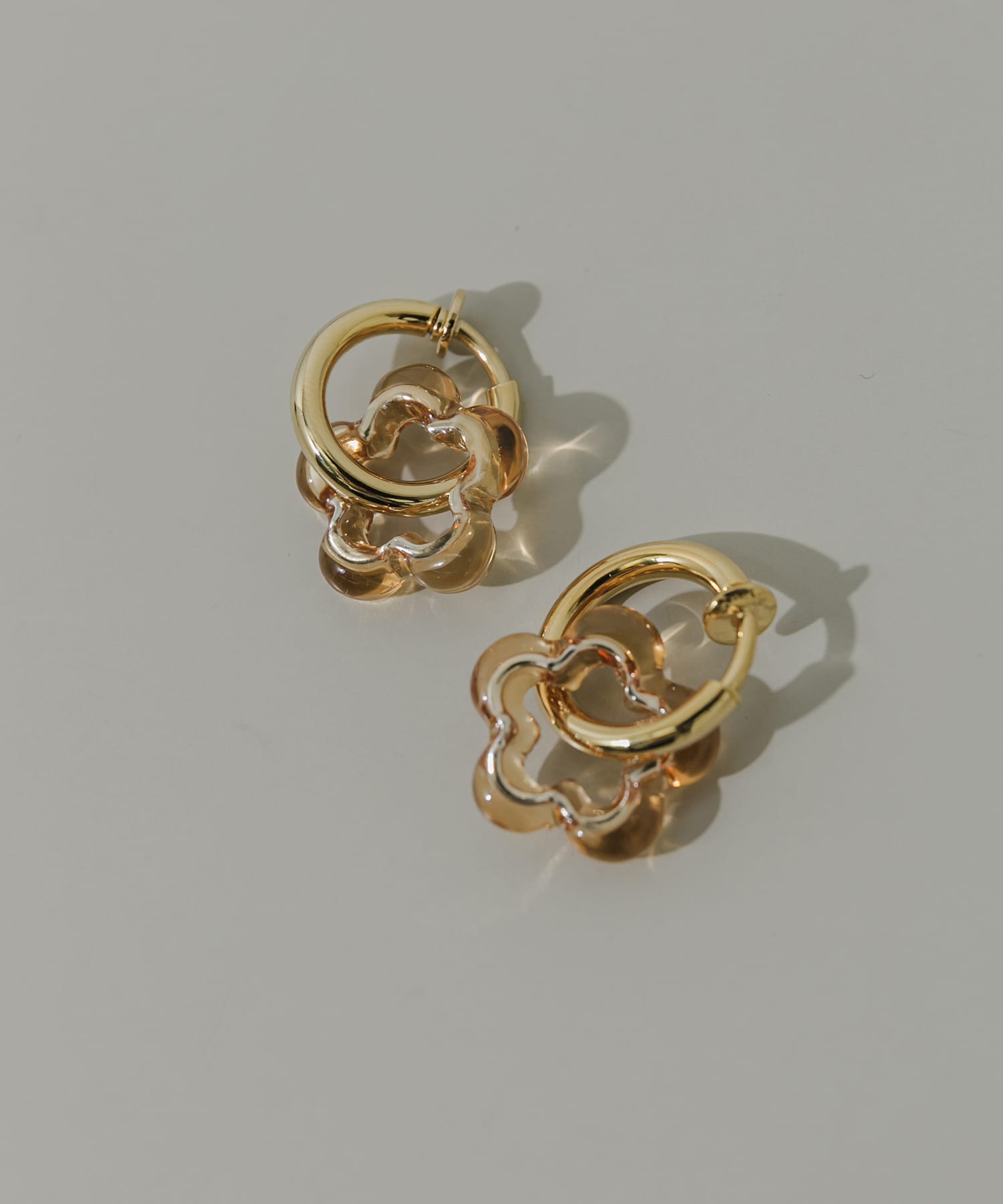 クリアフラワーフープイヤリング GD/BR -