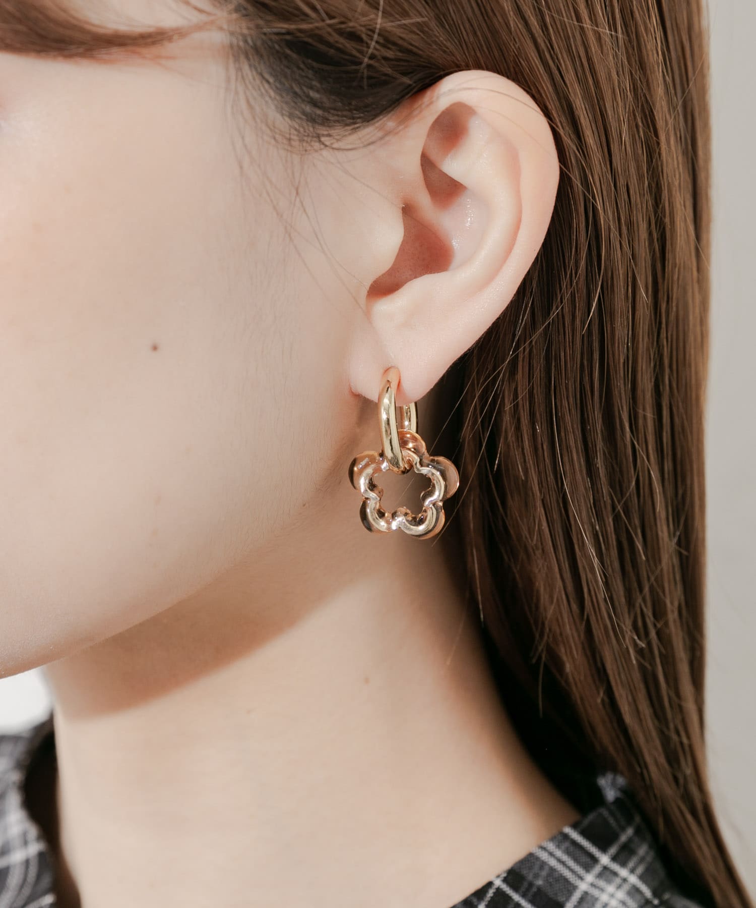 クリアフラワーフープイヤリング GD/BR -