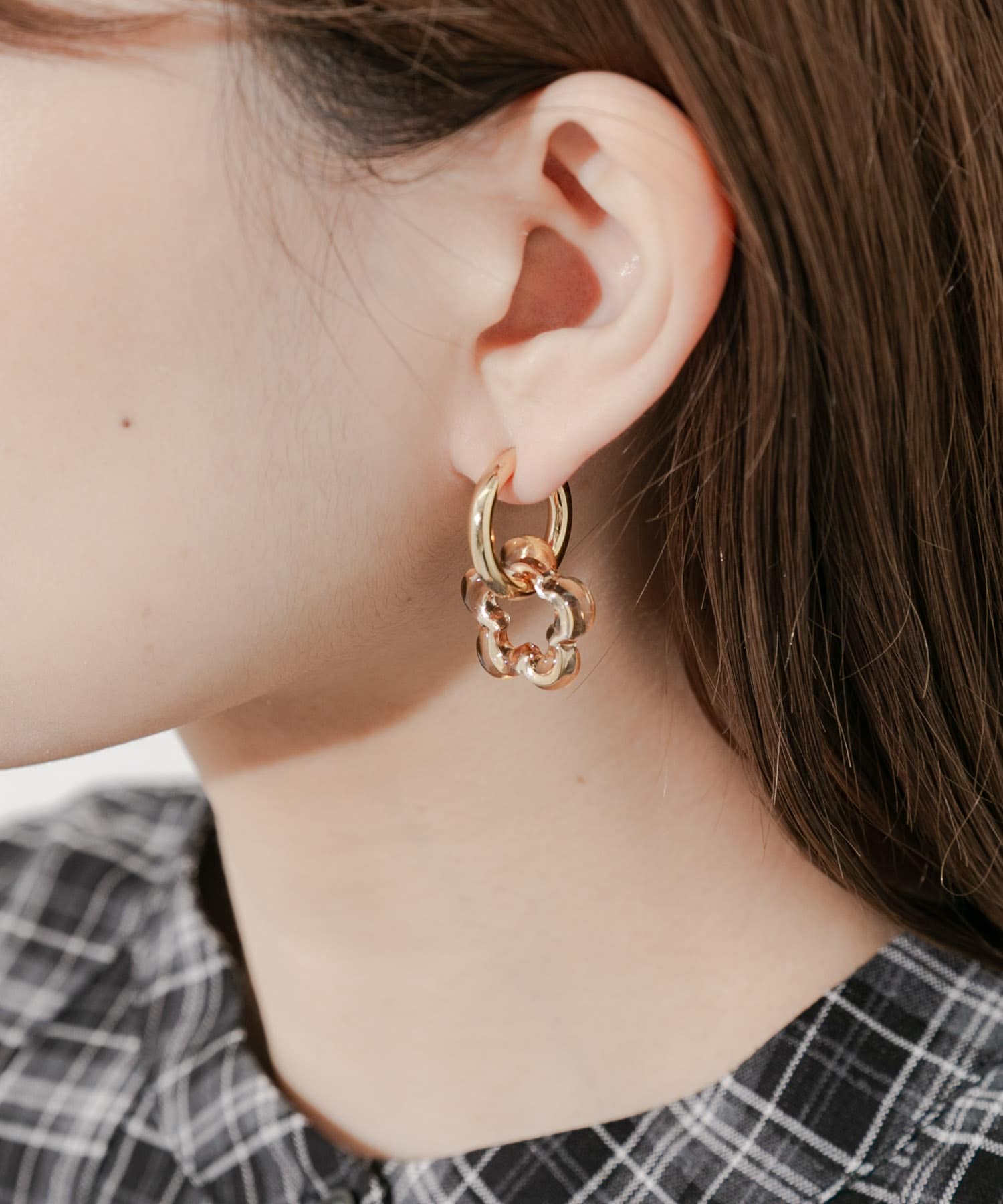 クリアフラワーフープイヤリング GD/BR -