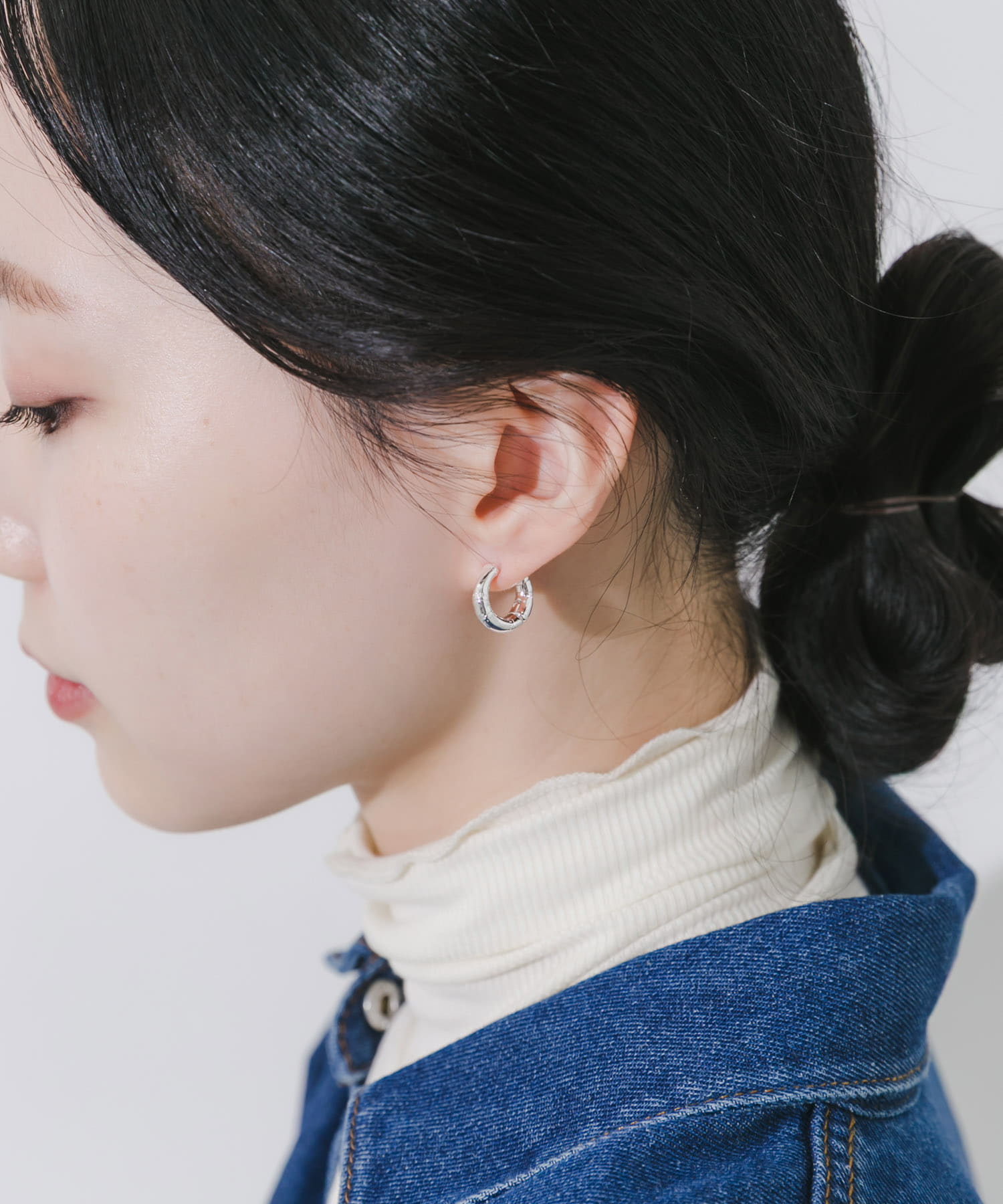 メタルバンブーワンタッチフープイヤリング SLV -