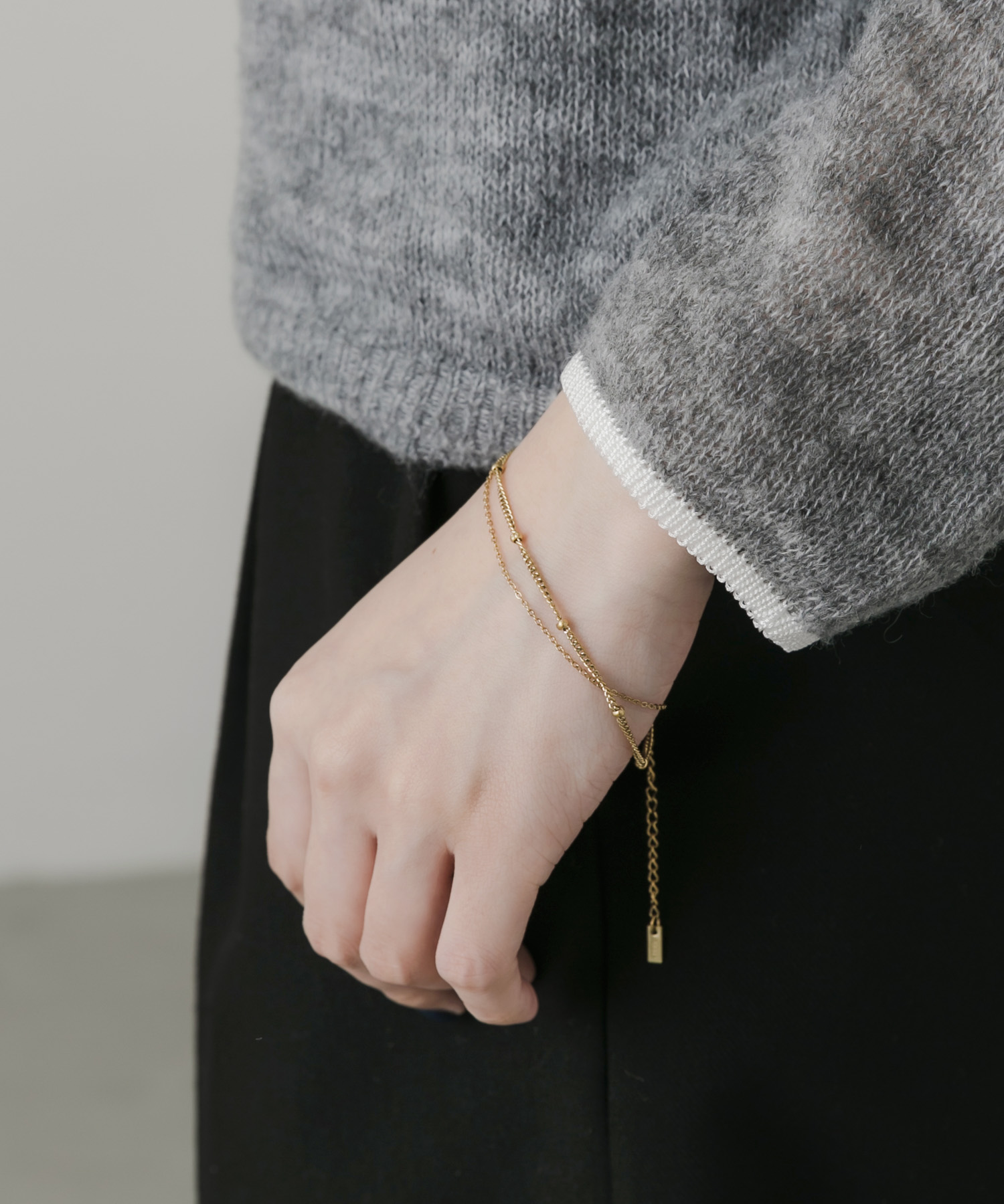 ステンレスダブルチェーンブレスレット GLD -