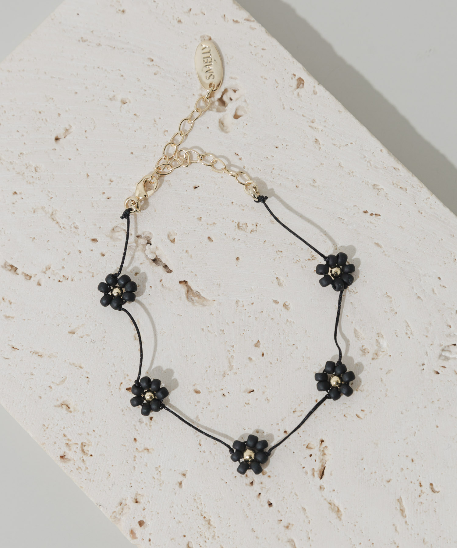 フラワーモチーフブレスレット BK/GD -