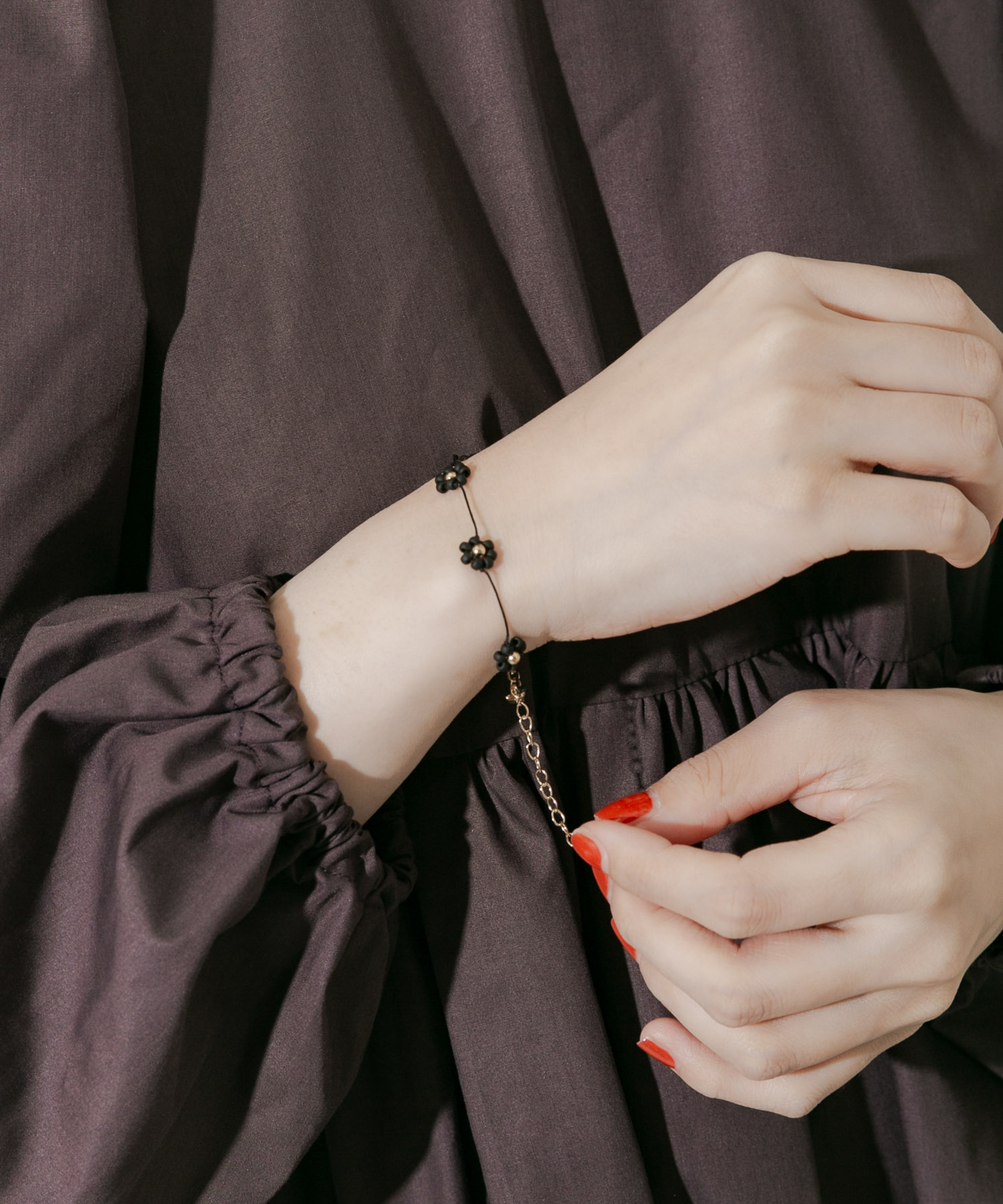 フラワーモチーフブレスレット BK/GD -