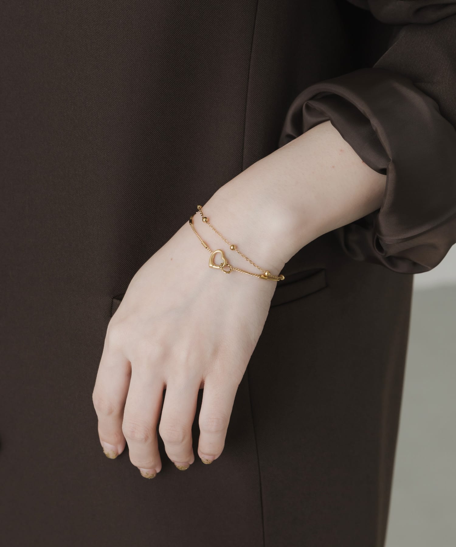 ステンレスハートダブルチェーンブレスレット GLD -