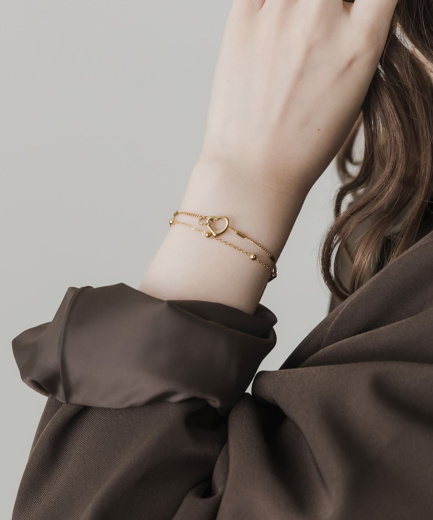 ステンレスハートダブルチェーンブレスレット GLD -
