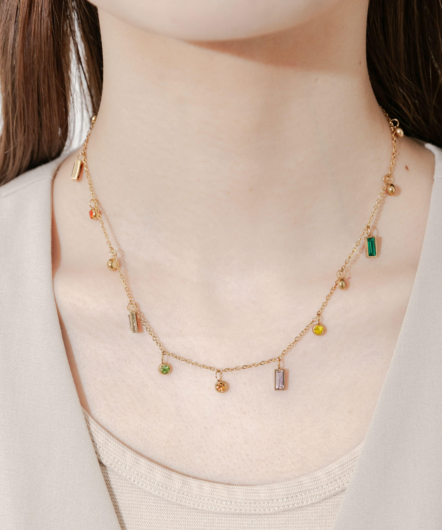 ビジューチャームネックレス GLD -