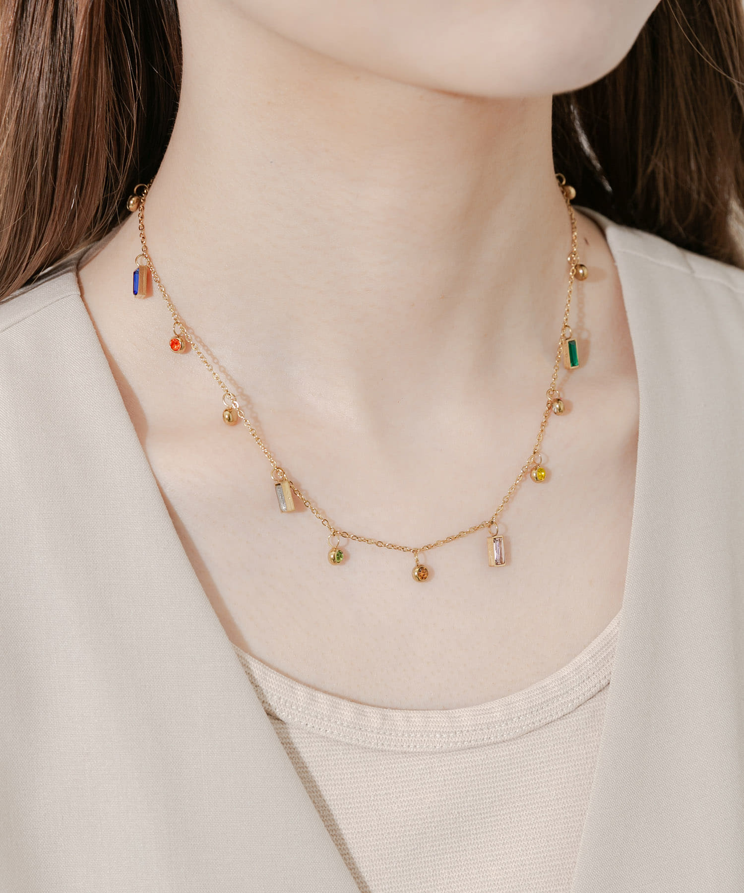 ビジューチャームネックレス GLD -