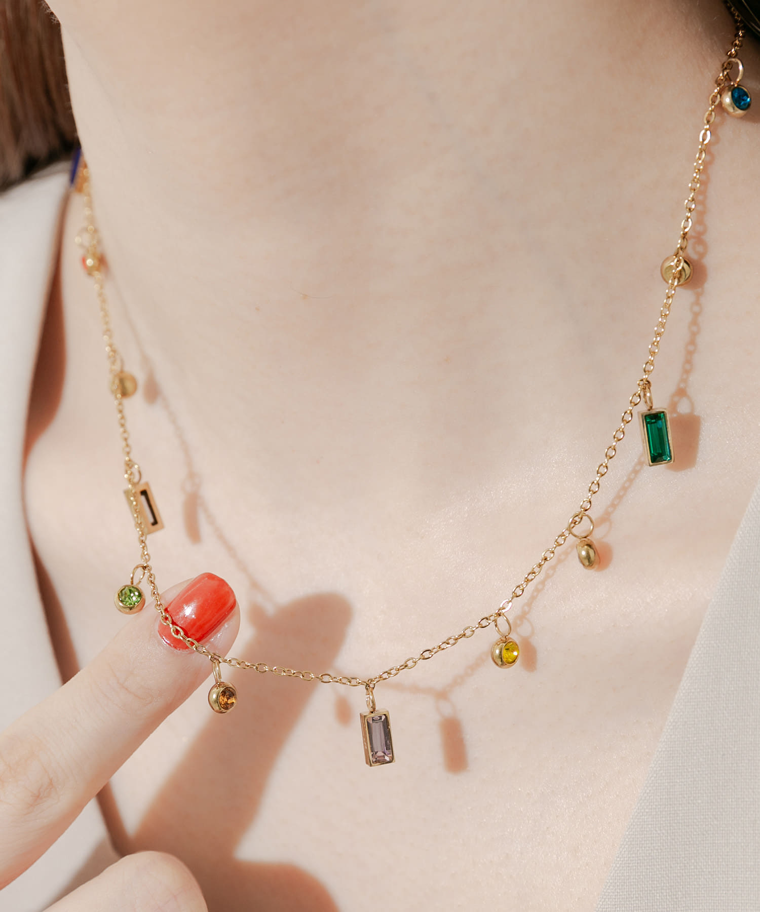 ビジューチャームネックレス GLD -