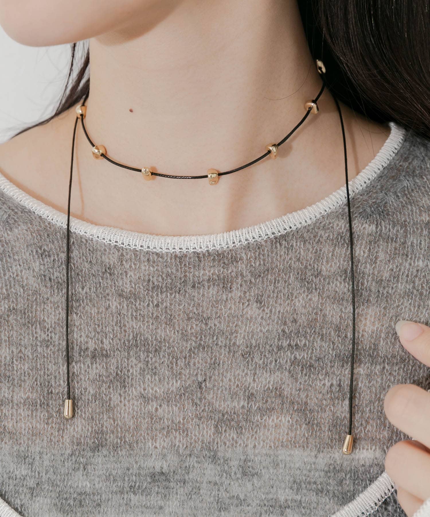 ストーンモチーフコードチョーカーネックレス GD/BK -