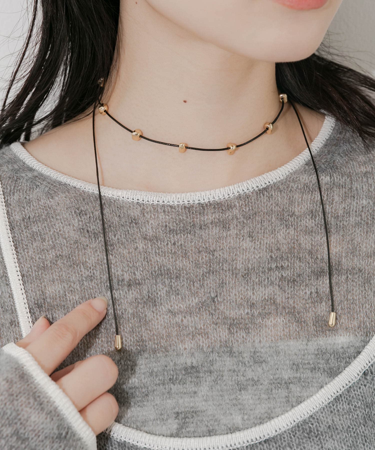 ストーンモチーフコードチョーカーネックレス GD/BK -