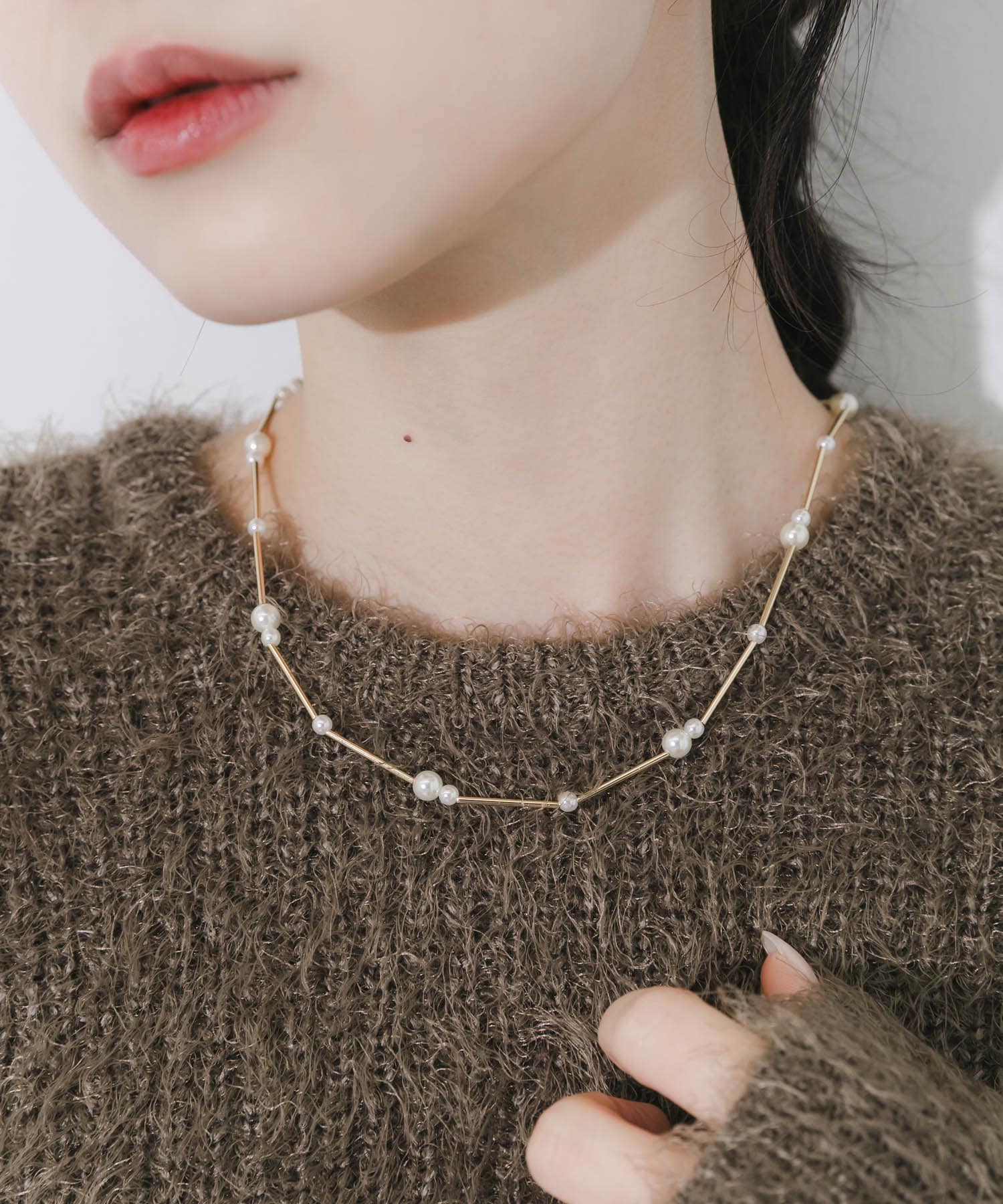 パールメタルバーネックレス