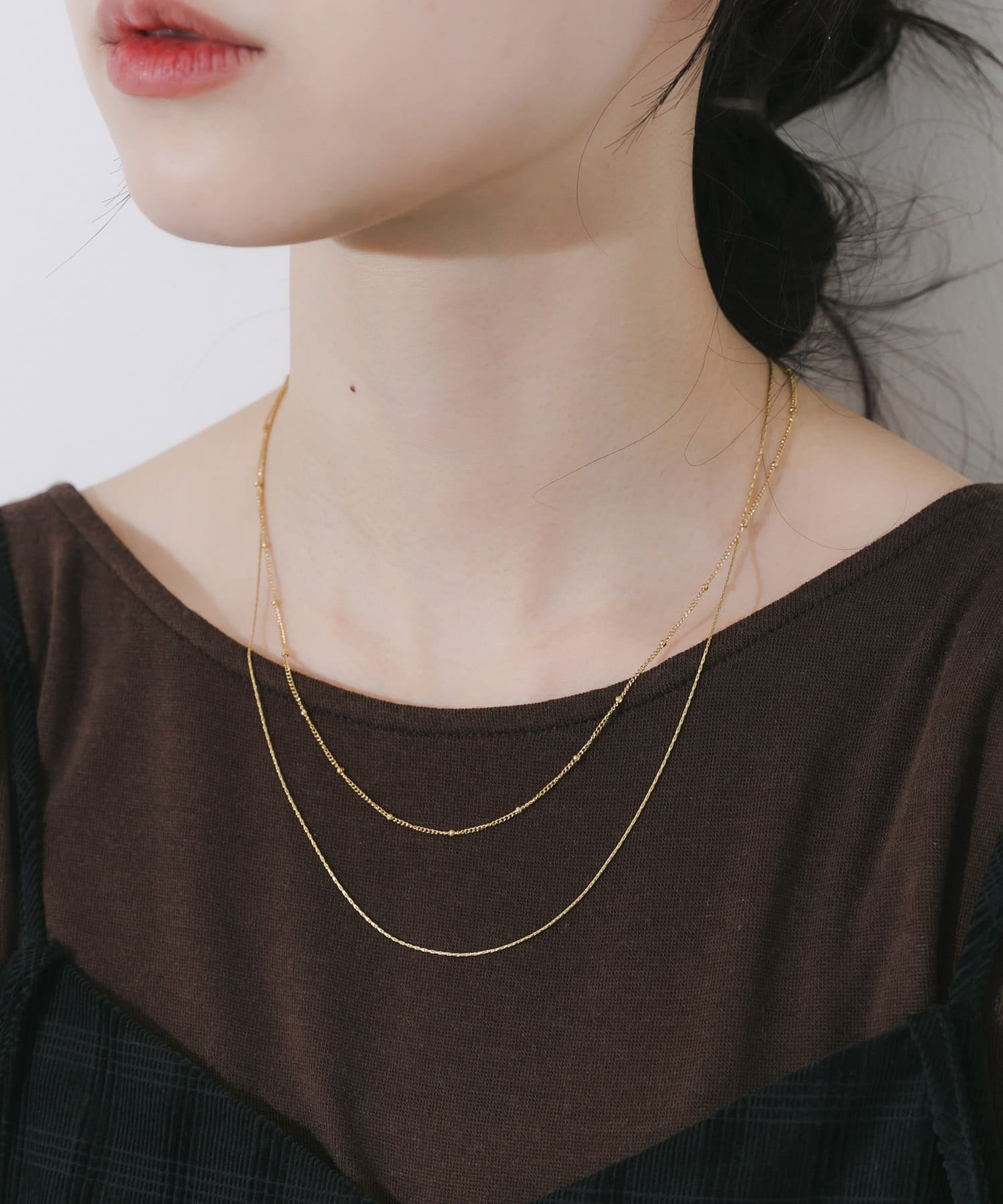 ステンレススリムチェーンレイヤードネックレス GLD -